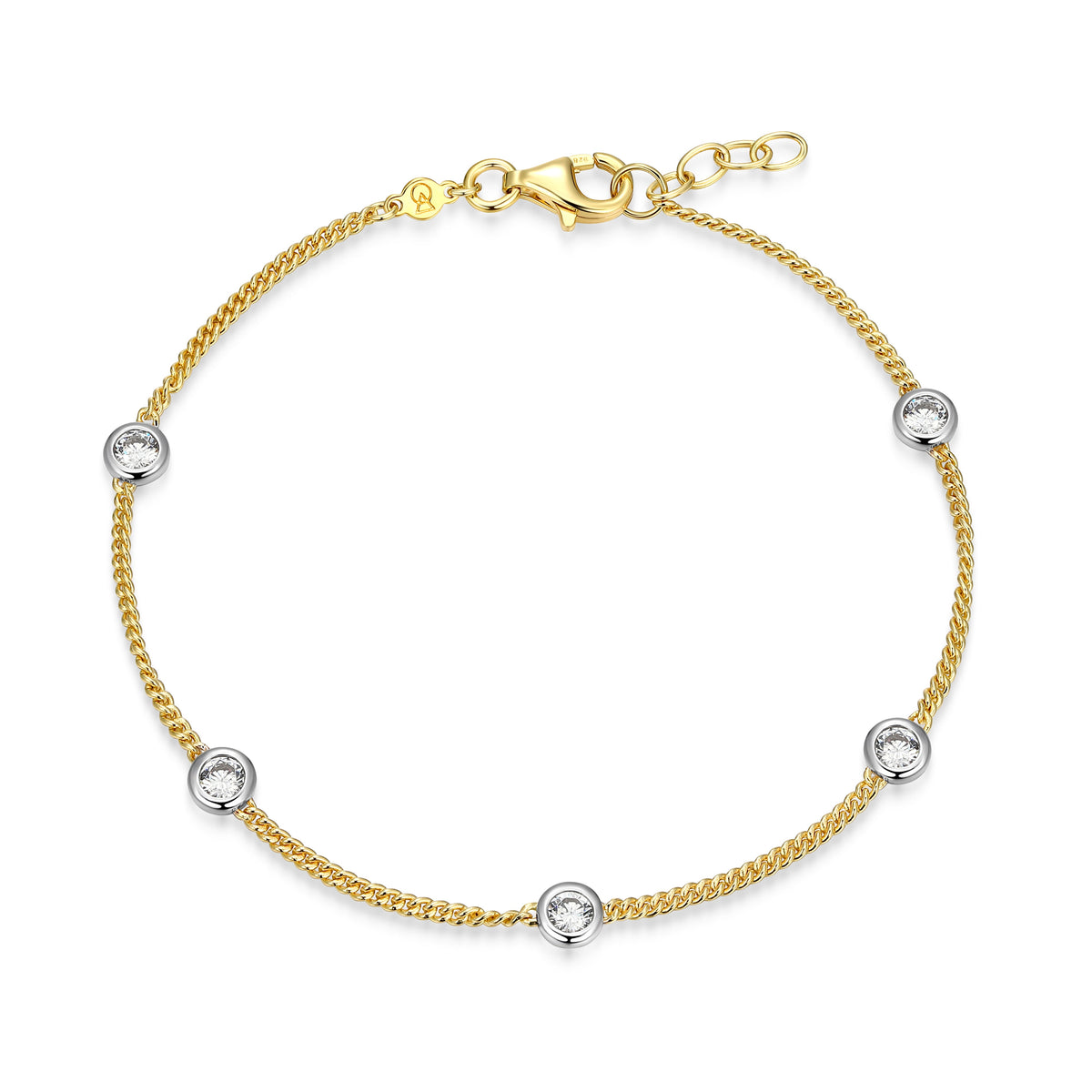 14K YELLOW GOLD AND RHODIUM PLATED STERLING SILVER BRACELET 0.5000CTW LAB GROWN DIAMOND-5-10PT(F/C G-H/SI) 18-24 CURB CHAIN INGIRTH 6.75" EXT 0.5"