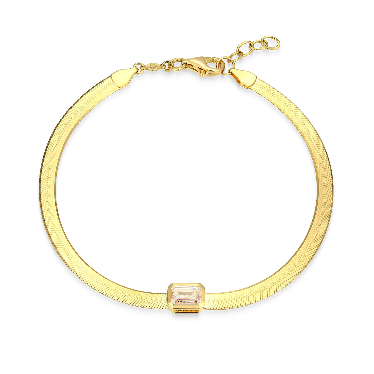 14K YELLOW GOLD PLATED STERLING SILVER BRACELET 0.6600CTW LAB GROWN DIAMOND-1-EM 66PT(F/C G-H/SI) 3.4*0.4MM FLAT CHAIN INGIRTH 6.75" EXT 0.5"