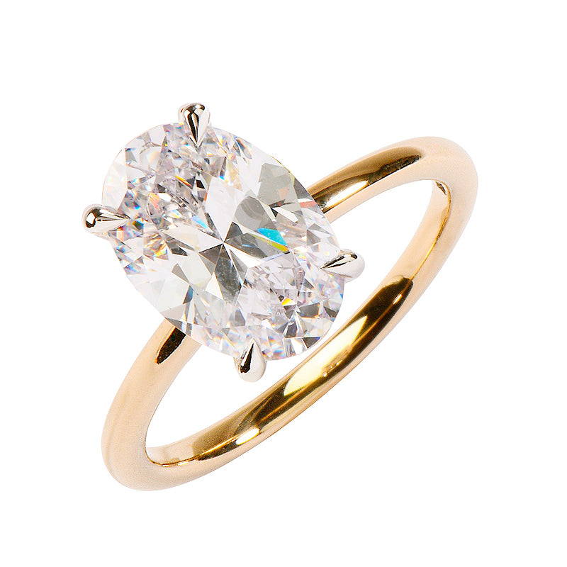 14K Yellow Gold and 950 Quality Platinum Solitaire Engagement Ring with Classic Pave Set Natural Diamond Under Halo