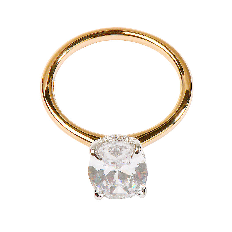 14K Yellow Gold and 950 Quality Platinum Solitaire Engagement Ring with Classic Pave Set Natural Diamond Under Halo