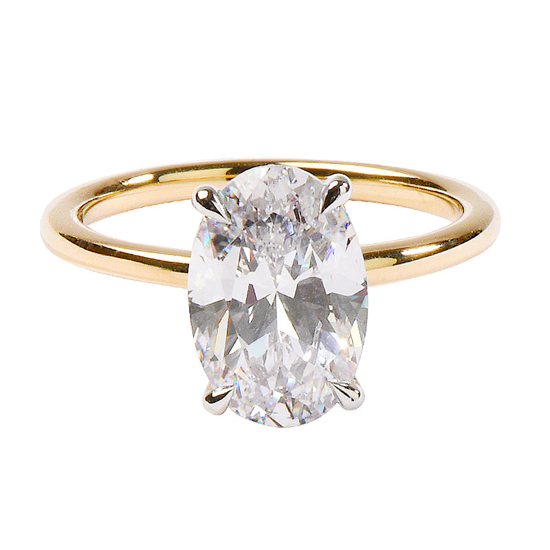 14K Yellow Gold and 950 Quality Platinum Solitaire Engagement Ring with Classic Pave Set Natural Diamond Under Halo