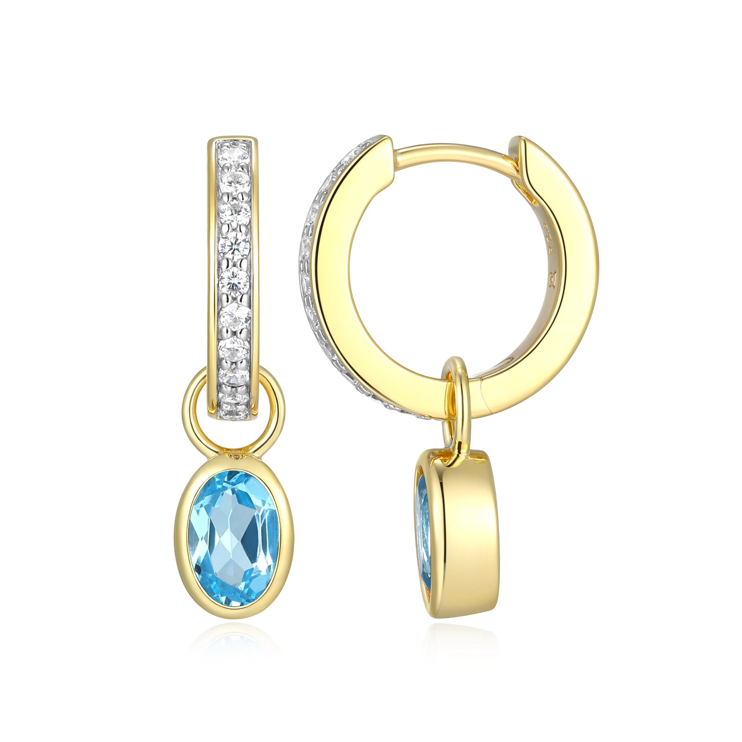 Genuine Swiss Blue Topaz & Lab-Created Diamond Mini Paperclip Earrings