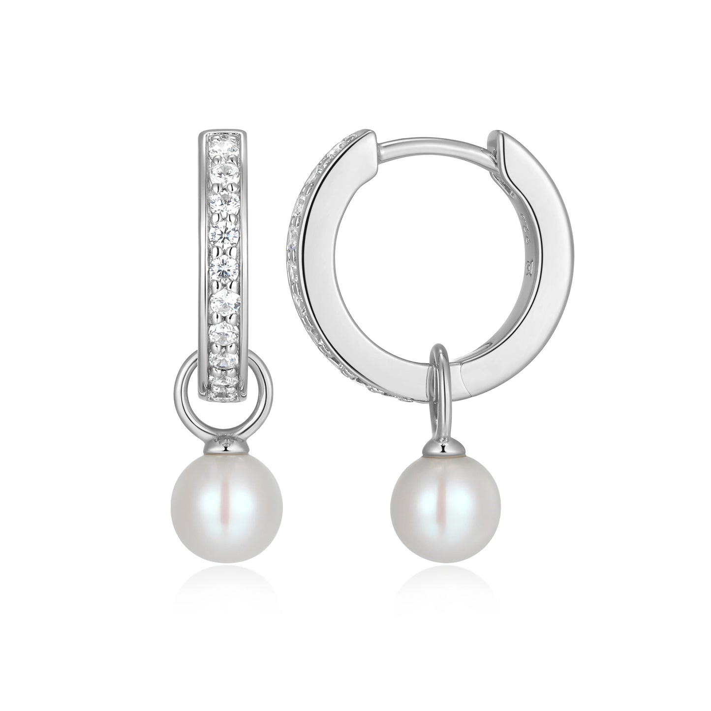 Freshwater Pearl & Lab-Created Diamond Mini Paperclip Earrings