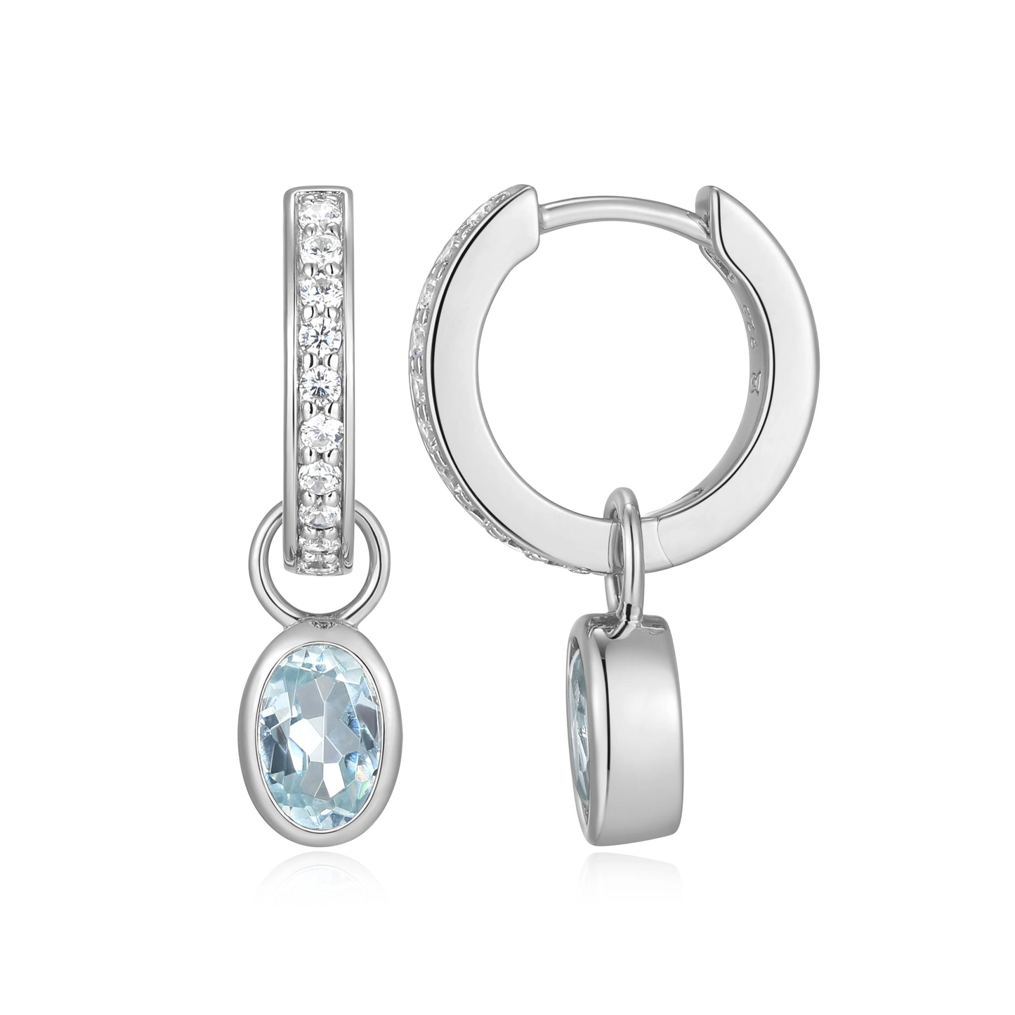 Genuine Aquamarine & Lab-Created Diamond Mini Paperclip Earrings