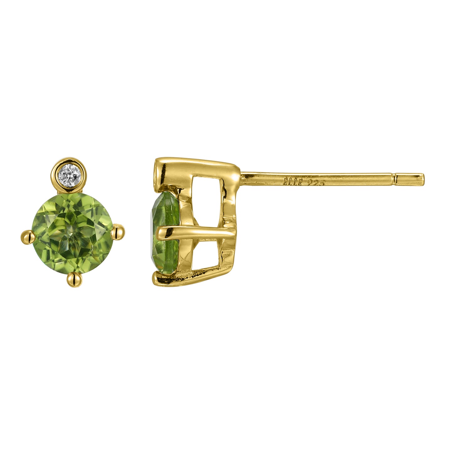 14K Yellow Gold Plated Sterling Silver Post Earrings Genuine Peridot - August