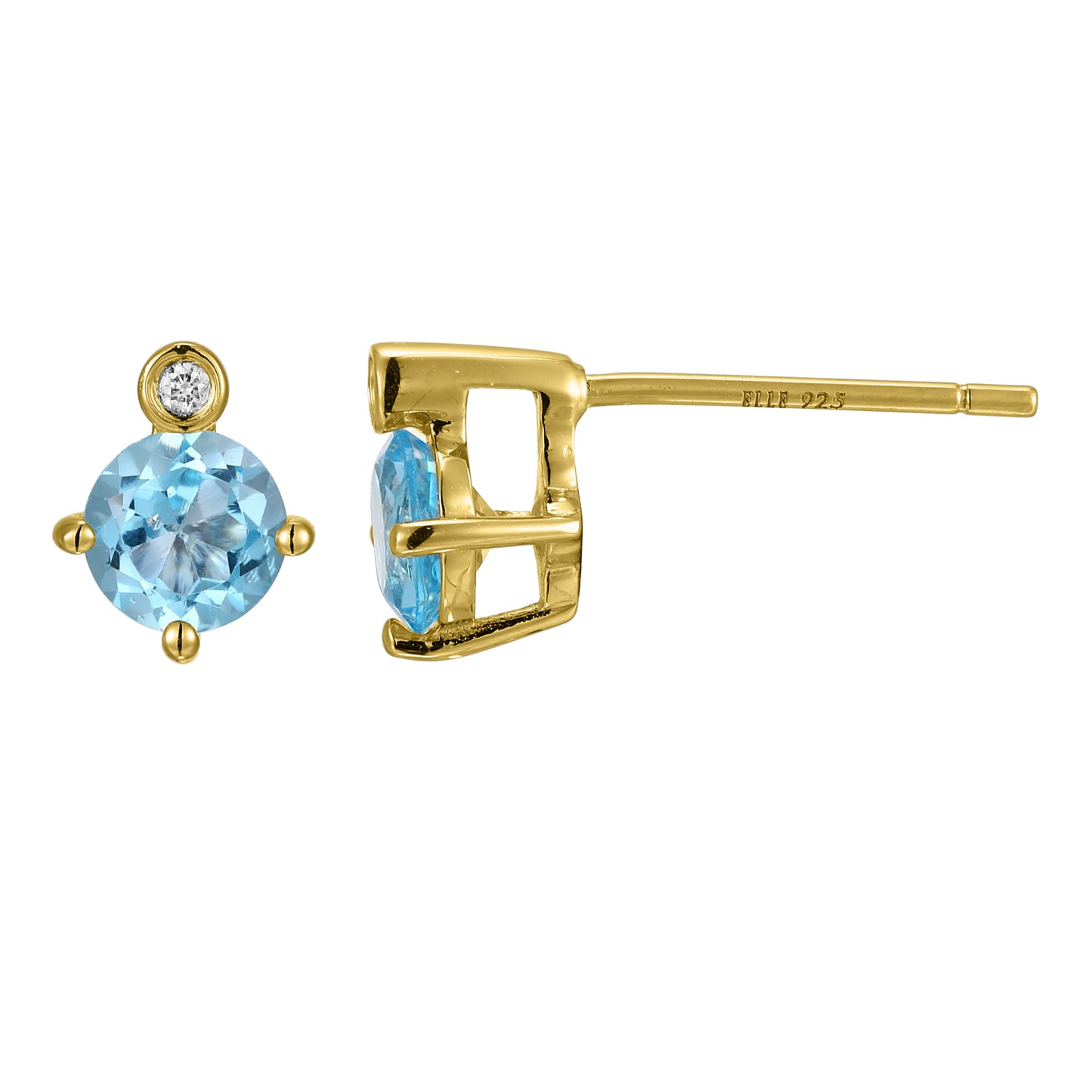 14K Yellow Gold Plated Sterling Silver Post Earrings Genuine Blue Topaz - December