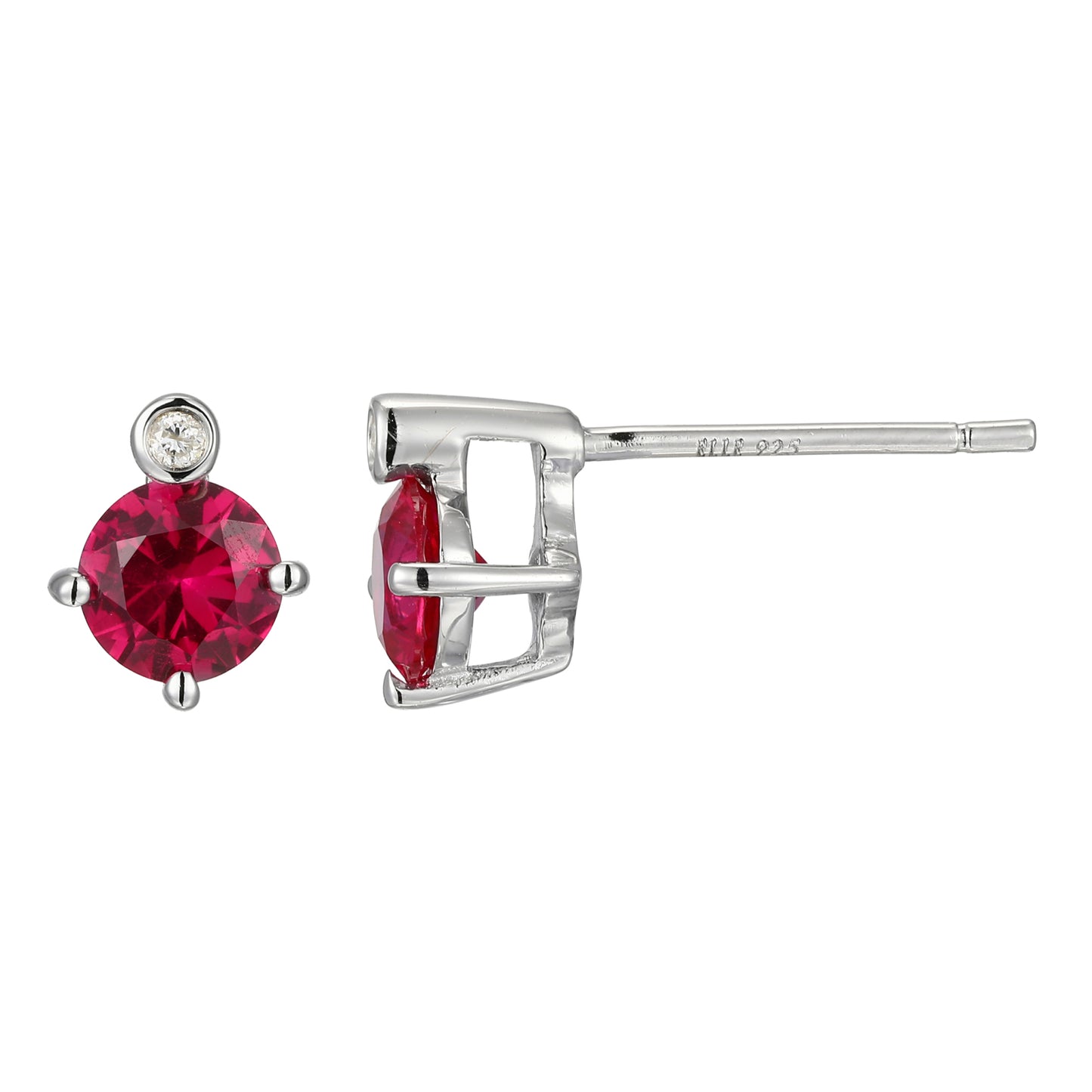 Rhodium Plated Sterling Silver Post Earrings Created Ruby - July