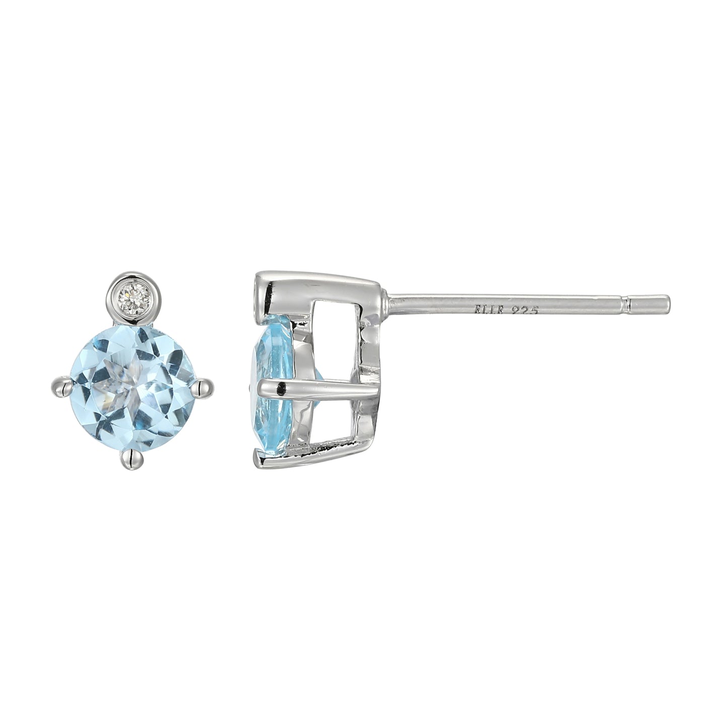 Rhodium Plated Sterling Silver Post Earrings Genuine Blue Topaz - March