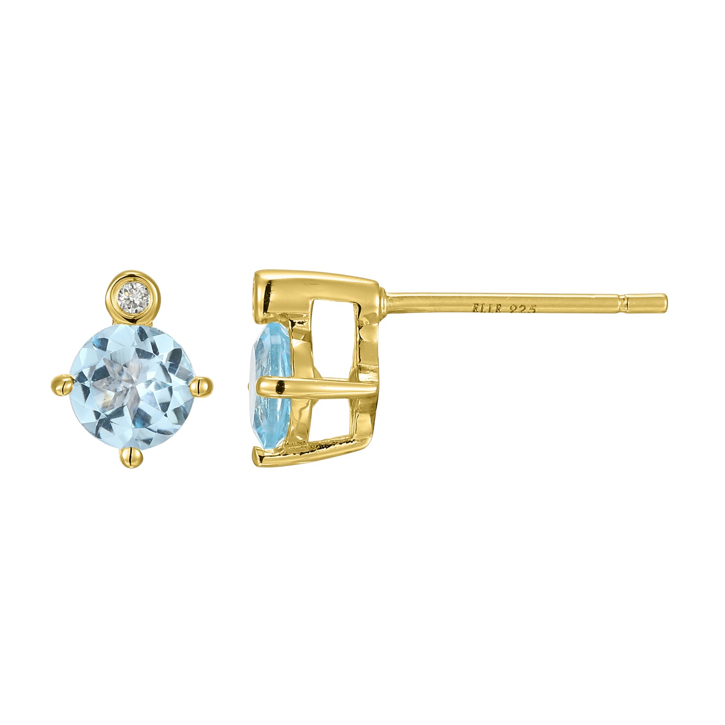 14K Yellow Gold Plated Sterling Silver Post Earrings Genuine Blue Topaz - March