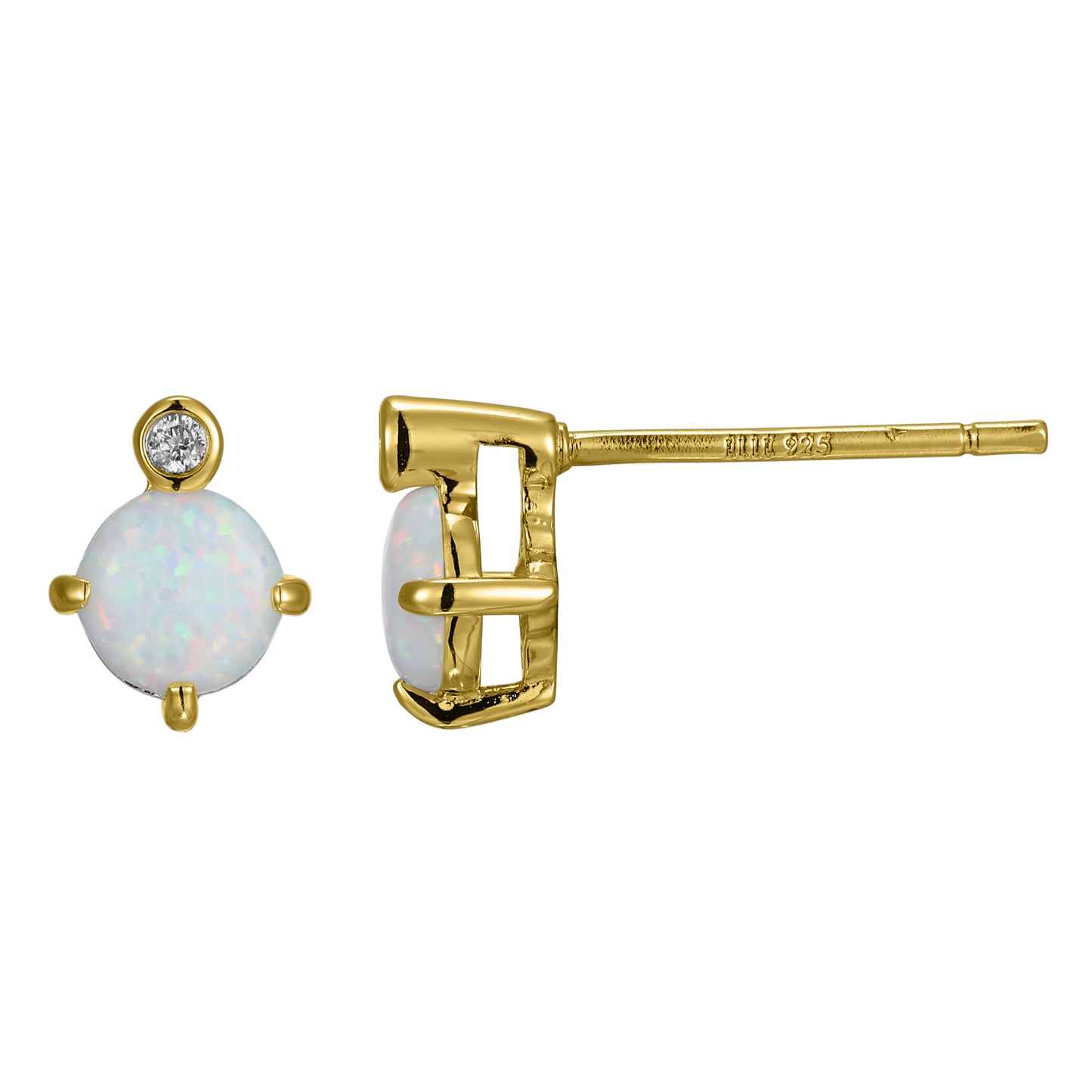 14K Yellow Gold Plated Sterling Silver Post Earrings Created Opal - October