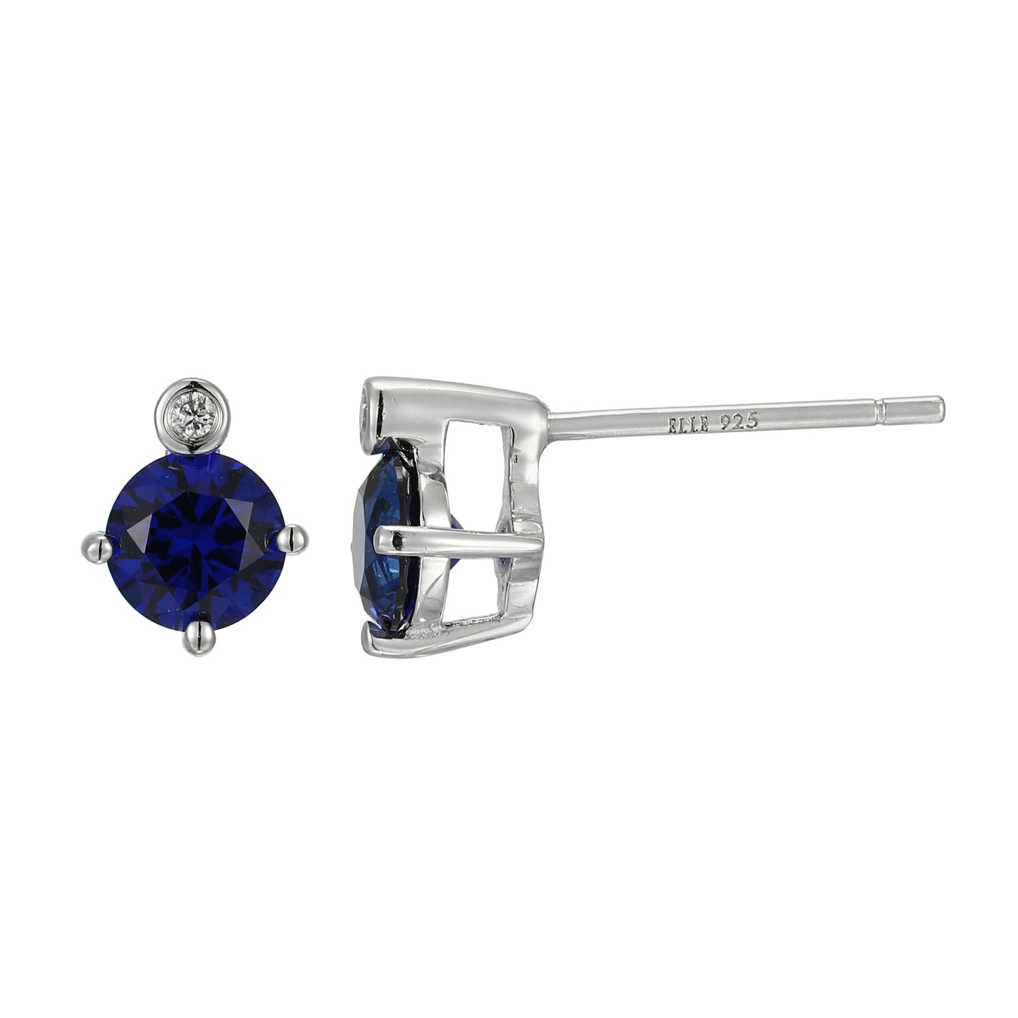 Rhodium Plated Sterling Silver Post Earrings Created Sapphire - September