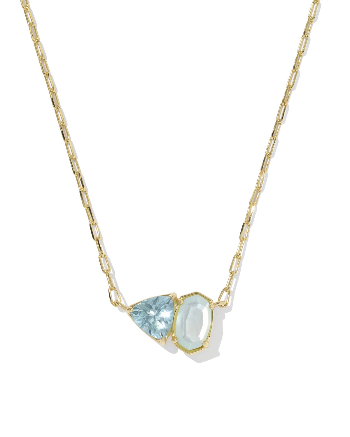 March Birthstone Short Pendant Necklace Gold Light Blue Mix