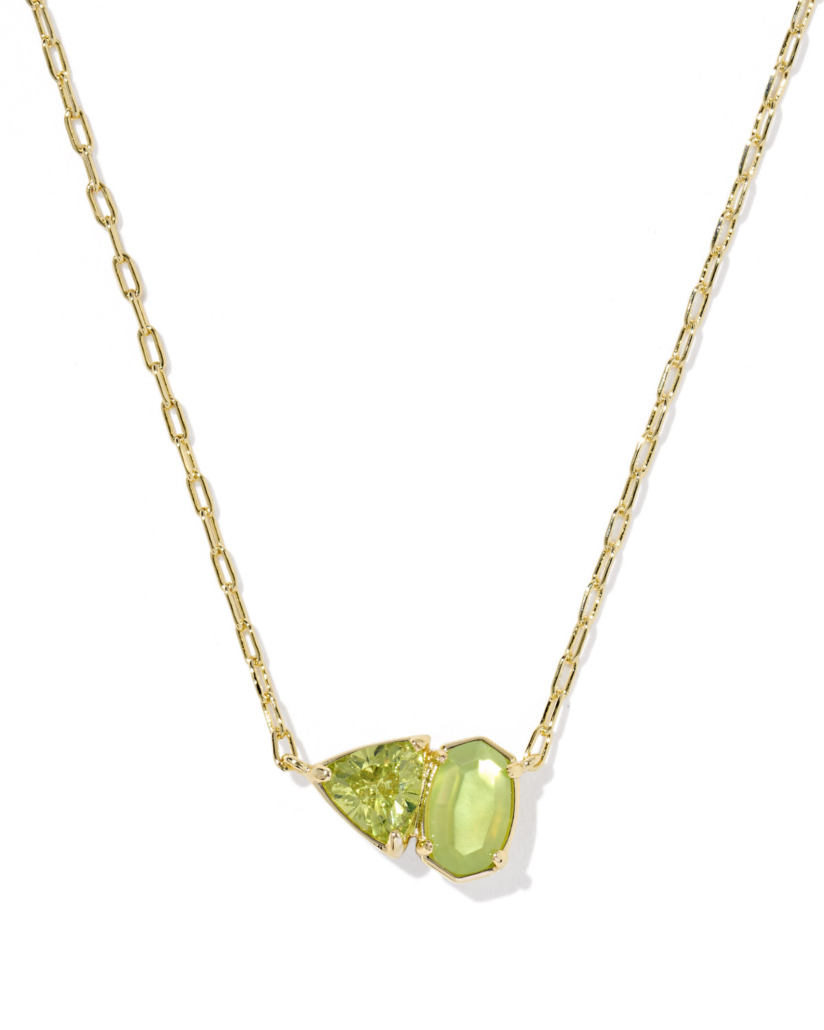 August Birthstone Short Pendant Necklace Gold Light Green Mix