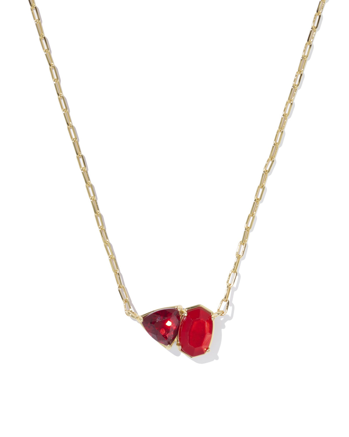 July Birthstone Short Pendant Necklace Gold Red Mix