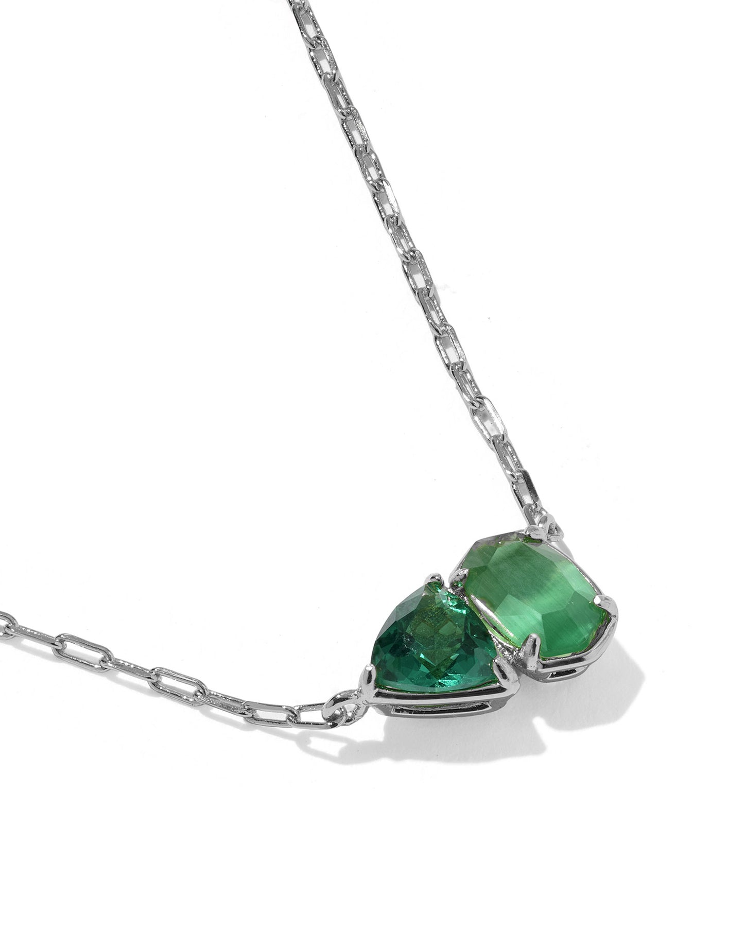 Tatum Short Pendant Necklace Silver Dark Green Mix