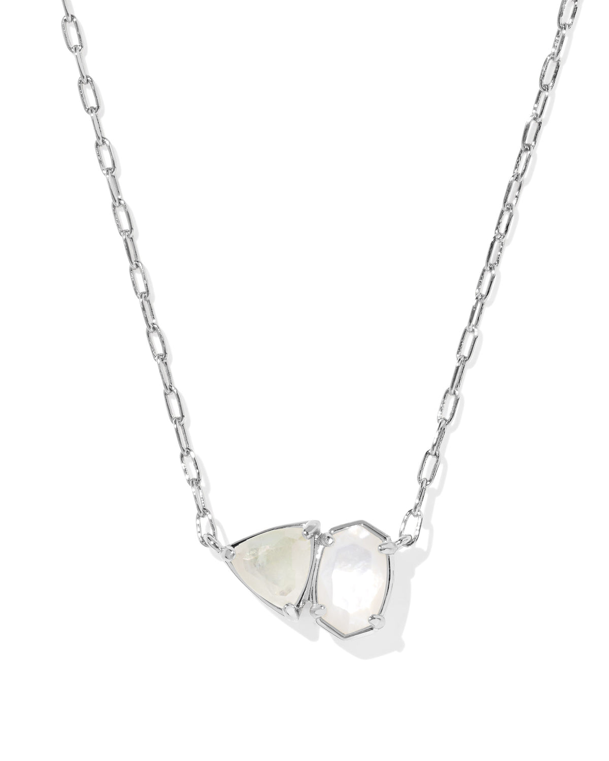 June Birthstone Short Pendant Necklace Silver Neutral Mix