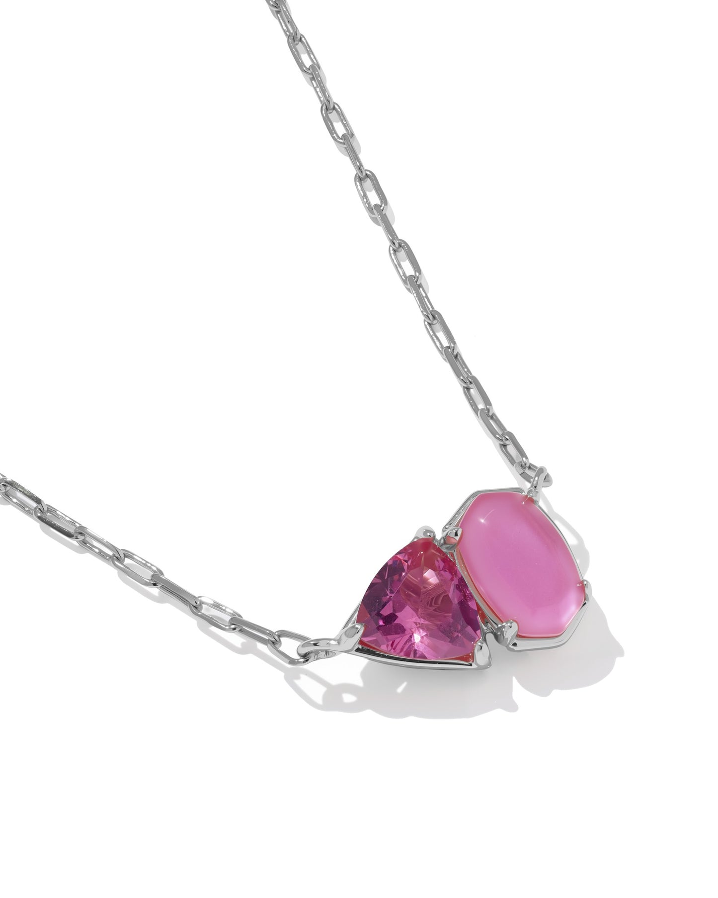 Tatum Short Pendant Necklace Silver Azalea Pink Mix