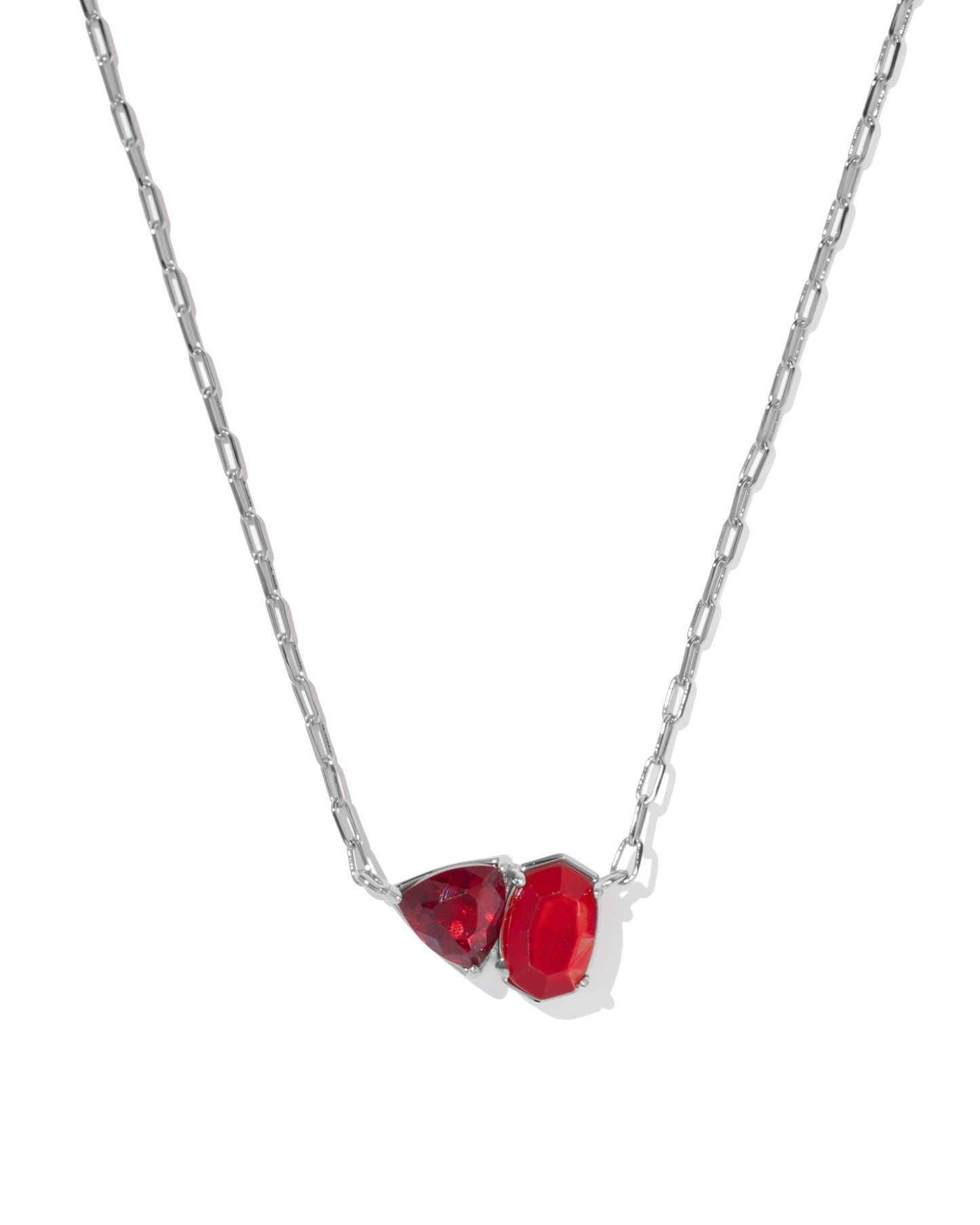 Tatum Short Pendant Necklace Silver Red Mix