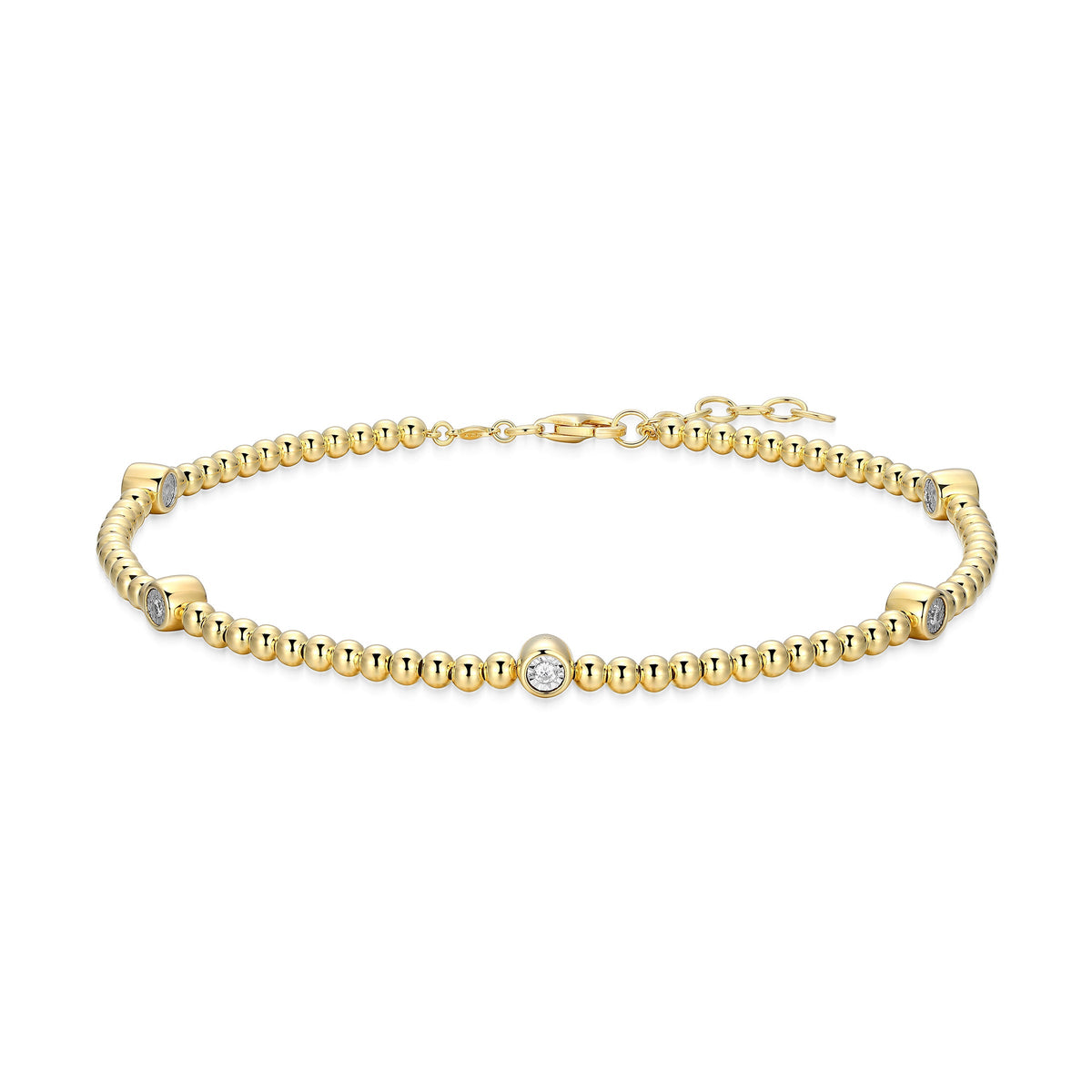 STERLING SILVER YELLOW GOLD AND RHODIUM PLATED ANKLET & 0.1050CTW LAB GROWN DIAMOND-5-2.1PT(F/C G-H/SI) DIAMOND CUT INGIRTH 9" EXT 1"