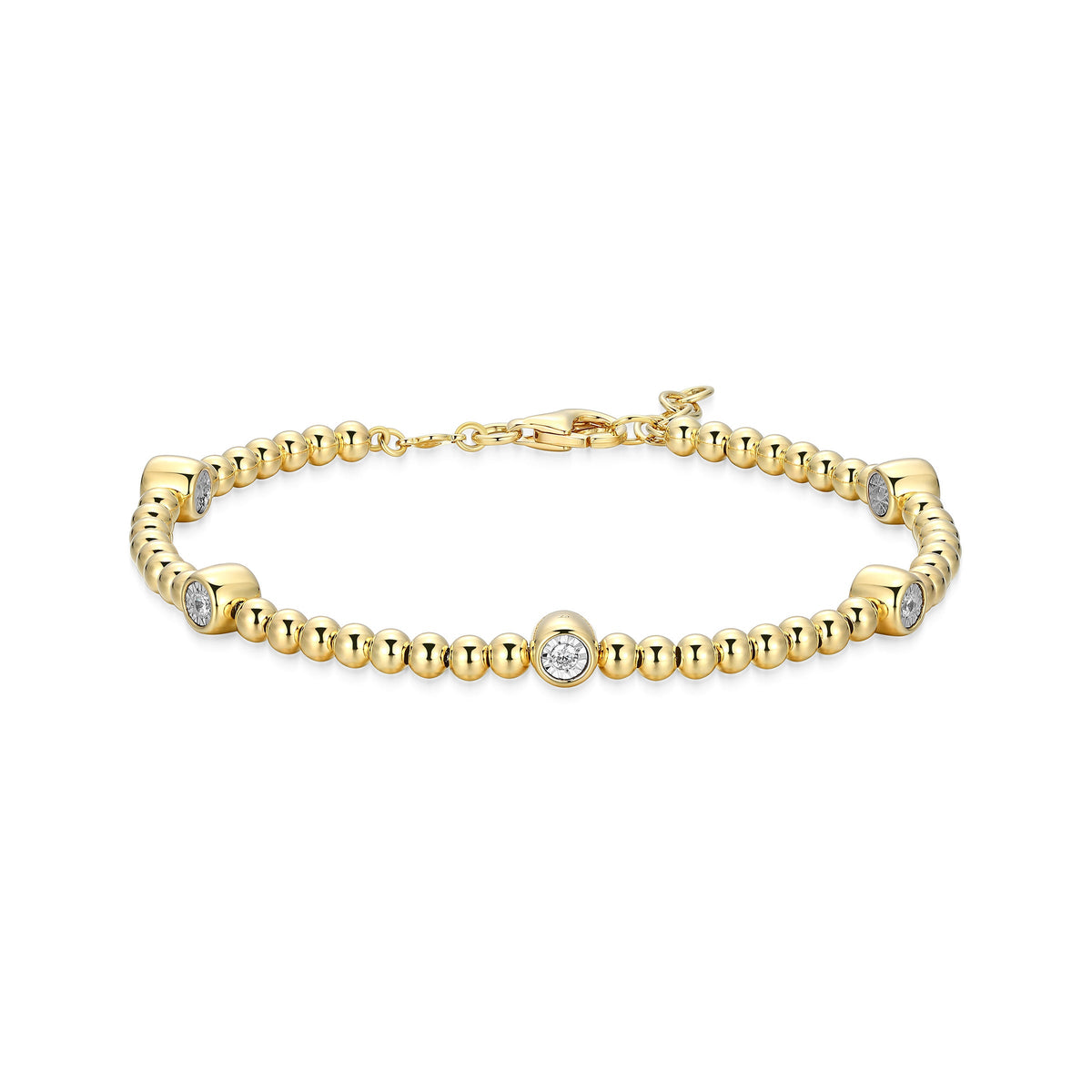 STERLING SILVER YELLOW GOLD AND RHODIUM PLATED BRACELET & 0.1050CTW LAB GROWN DIAMOND-5-2.1PT(F/C G-H/SI) DIAMOND CUT 304 0.9MM ROUND CARDANO CHAIN INGIRTH 6.5" EXT 0.5"