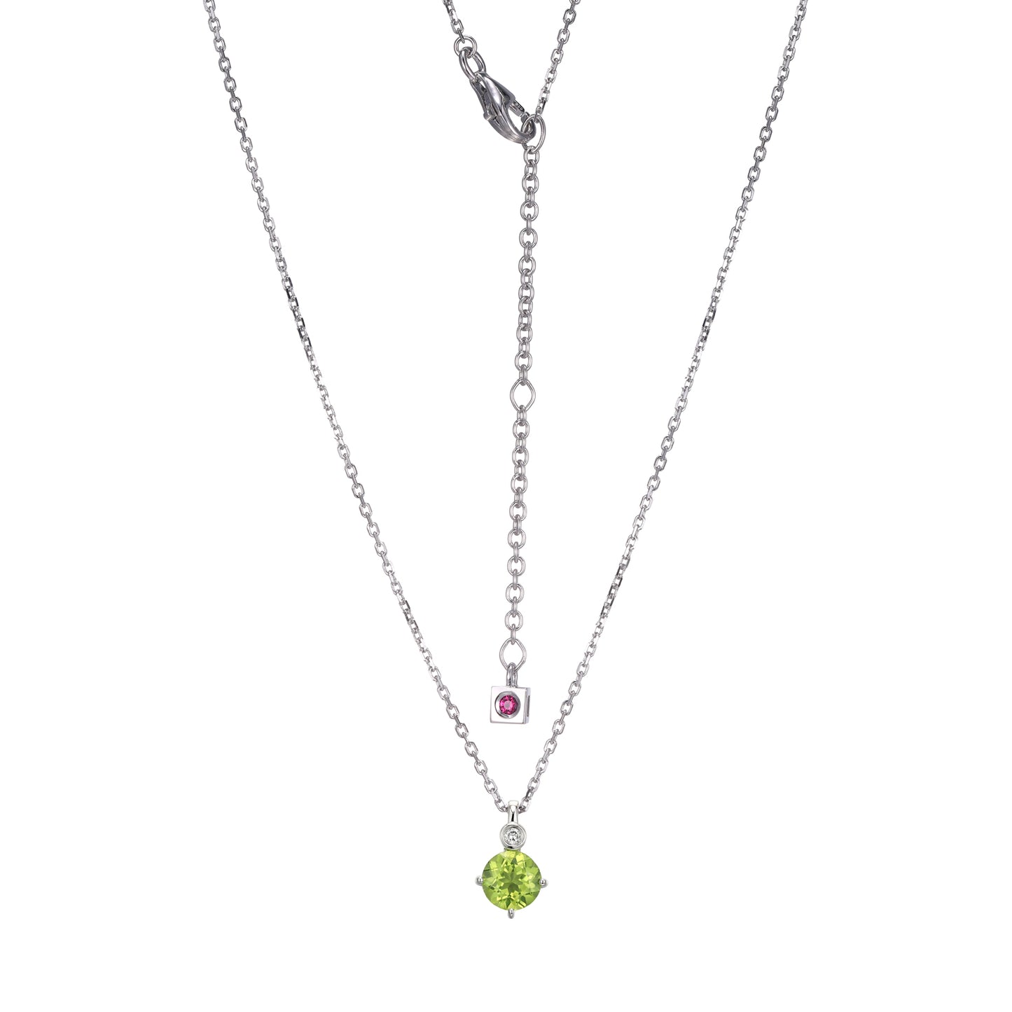 Rhodium Plated Sterling Silver Necklace Genuine Peridot - August