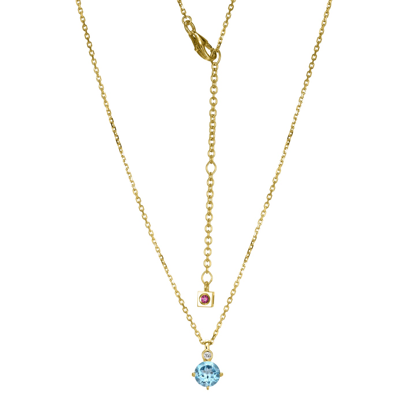 14K Yellow Gold Plated Sterling Silver Necklace Genuine Blue Topaz - December