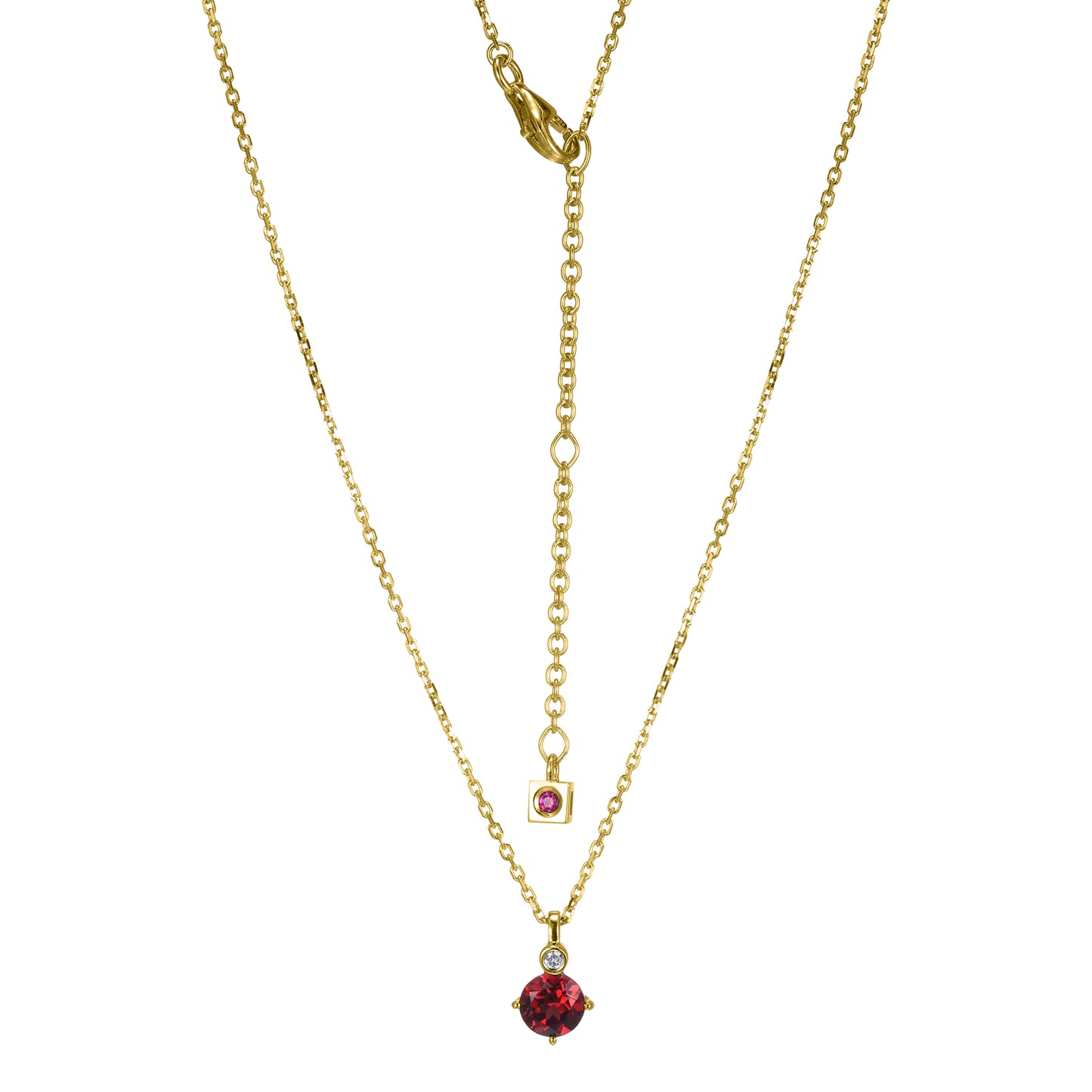 14K Yellow Gold Plated Sterling Silver Necklace Genuine Garnet - January