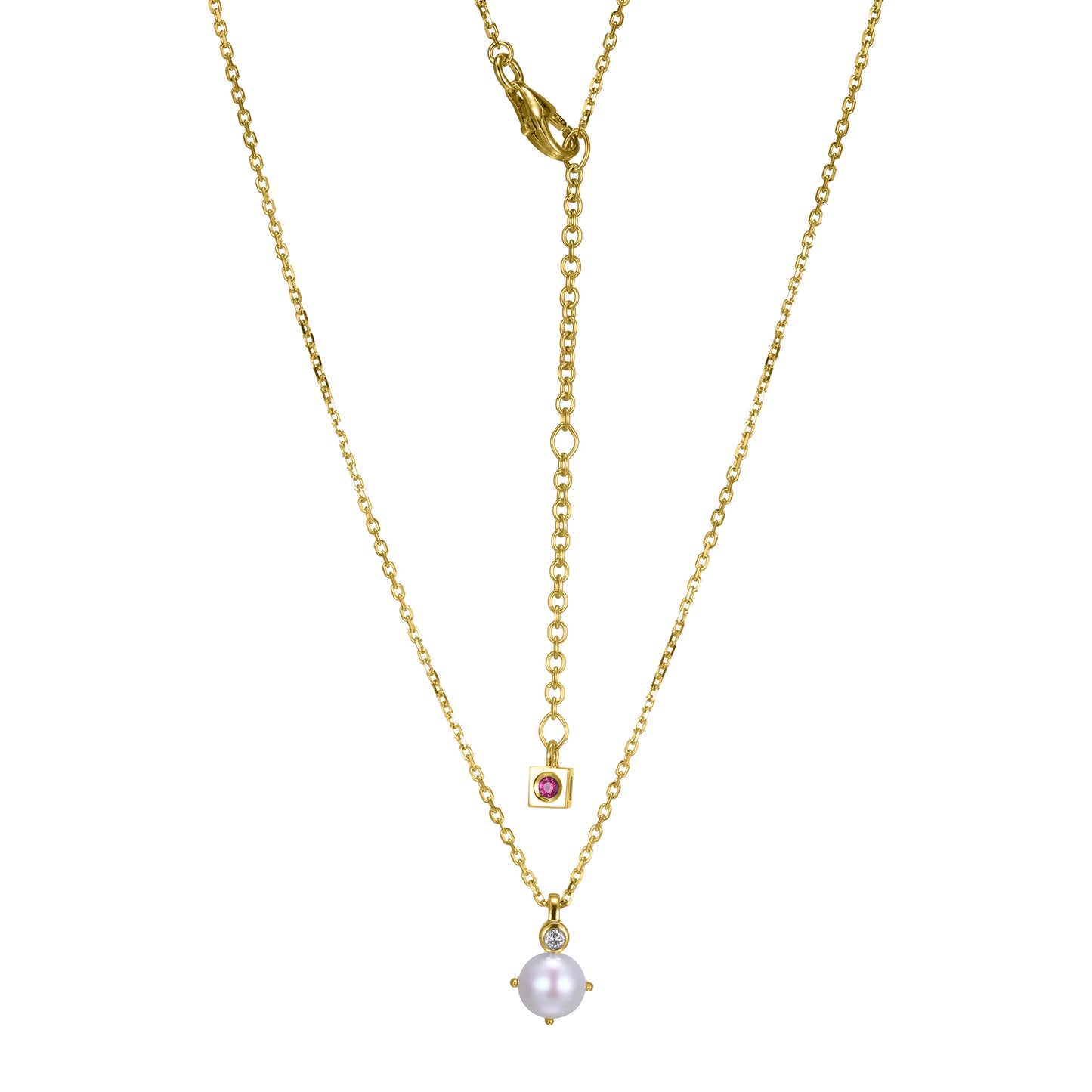 14K Yellow Gold Plated Sterling Silver Necklace Genuine White Pearl - June