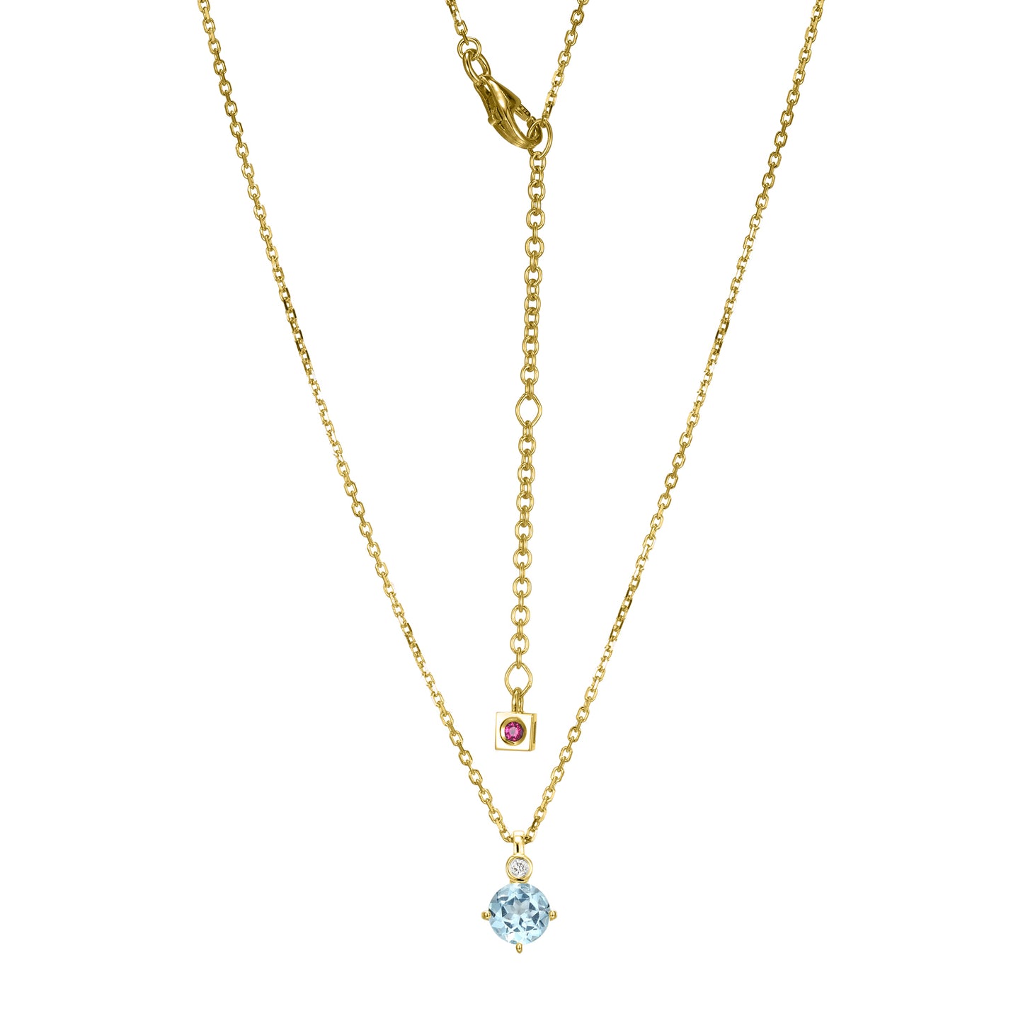 14K Yellow Gold Plated Sterling Silver Necklace Genuine Blue Topaz - March