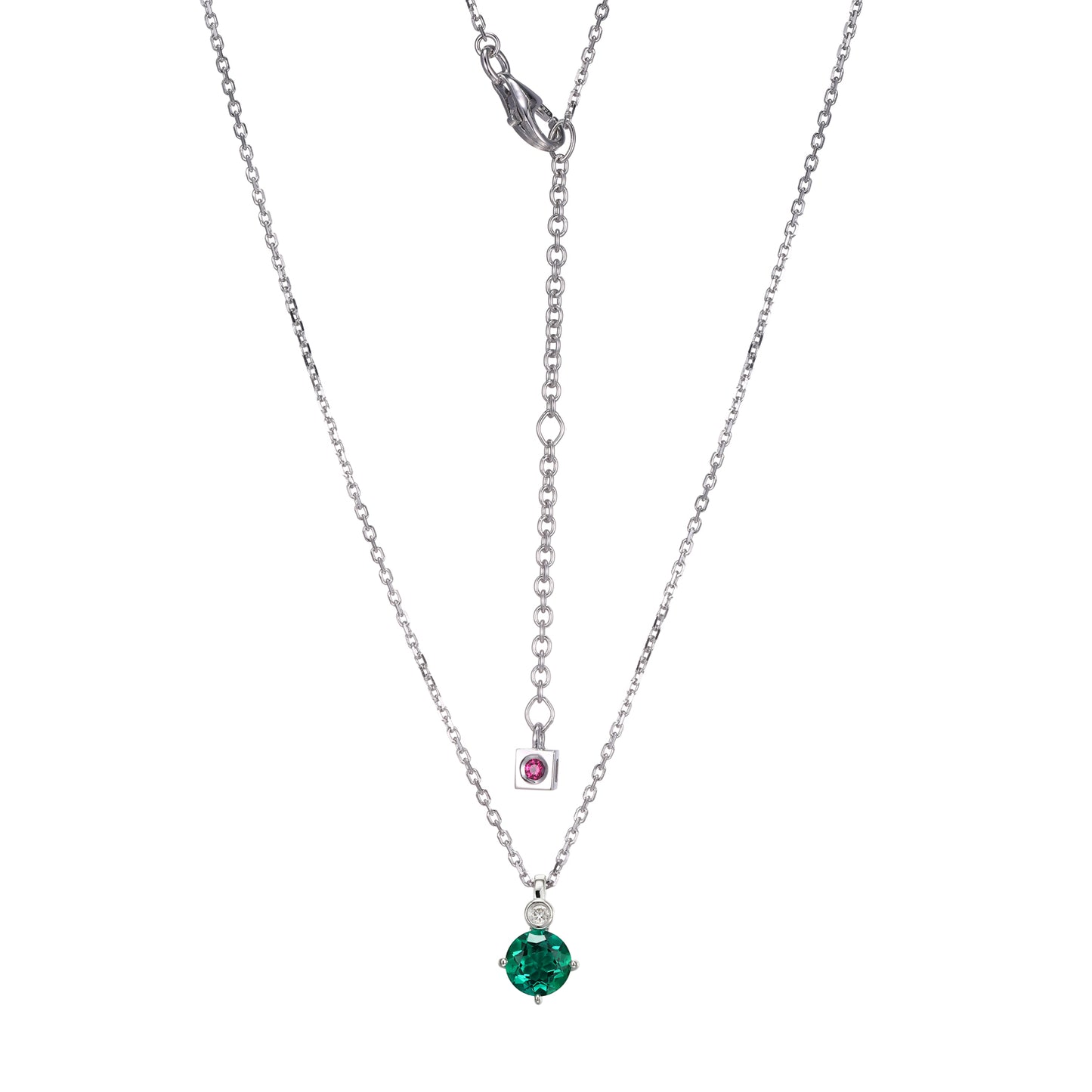 Rhodium Plated Sterling Silver Necklace Created Emerald B - May