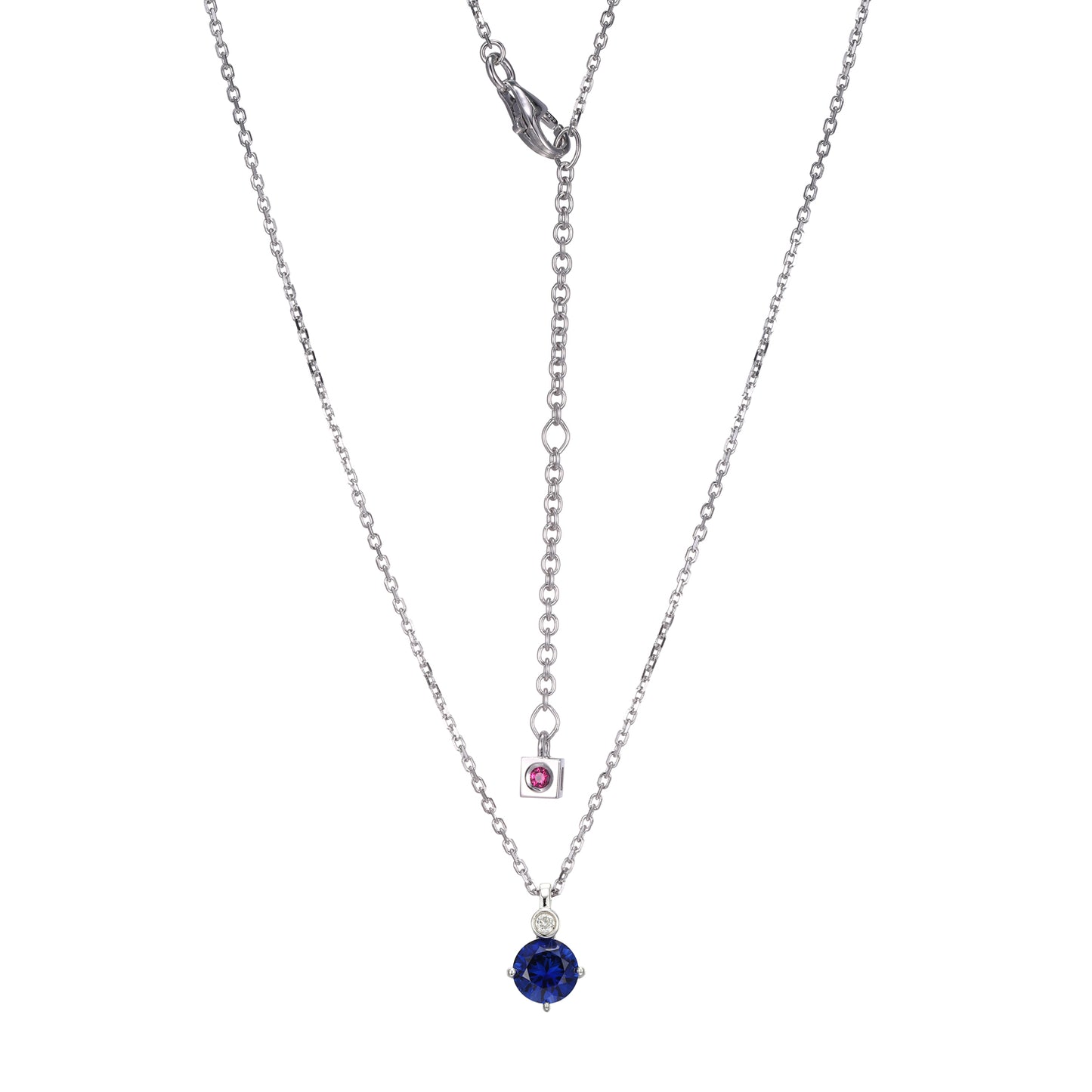 Rhodium Plated Sterling Silver Necklace Created Sapphire - September