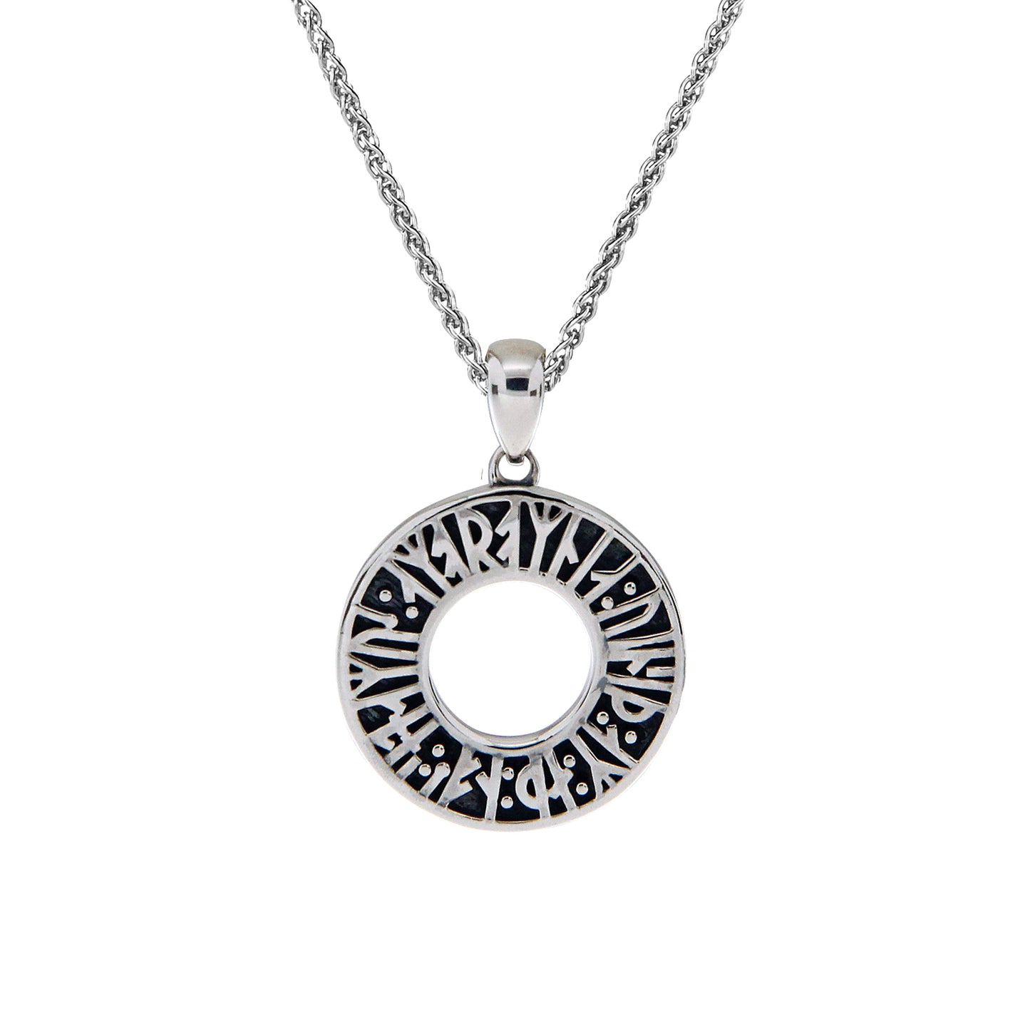 Keith Jack Sterling Silver Oxidized Viking Rune Pendant "Love conquers all; let us too yield to love."