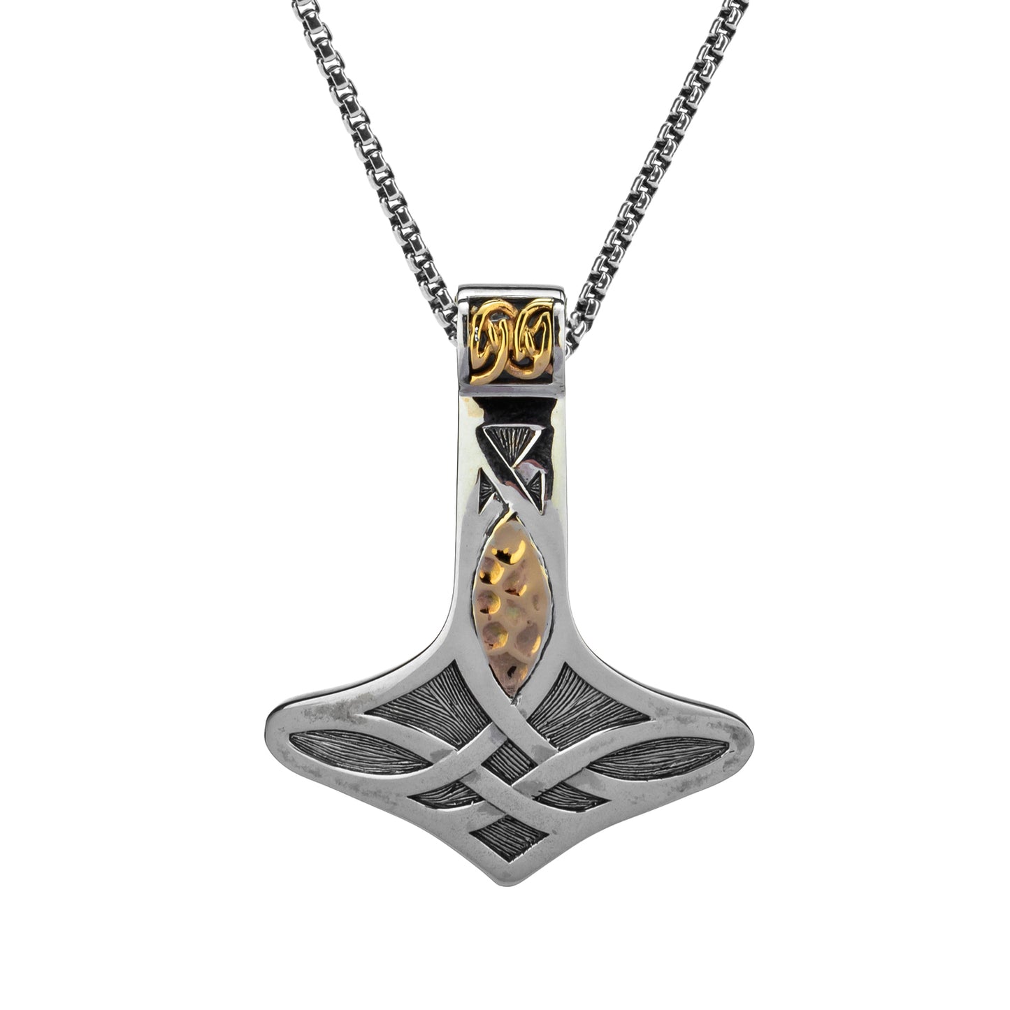Keith Jack Sterling Silver + 10k Thor`s Hammer Pendant