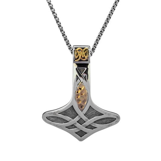 Keith Jack Sterling Silver + 10k Thor`s Hammer Pendant