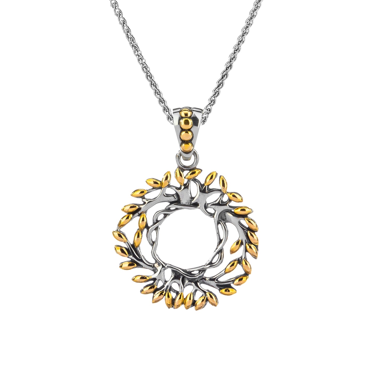 Keith Jack Sterling Silver + 18k Tree of Life Round Pendant Small