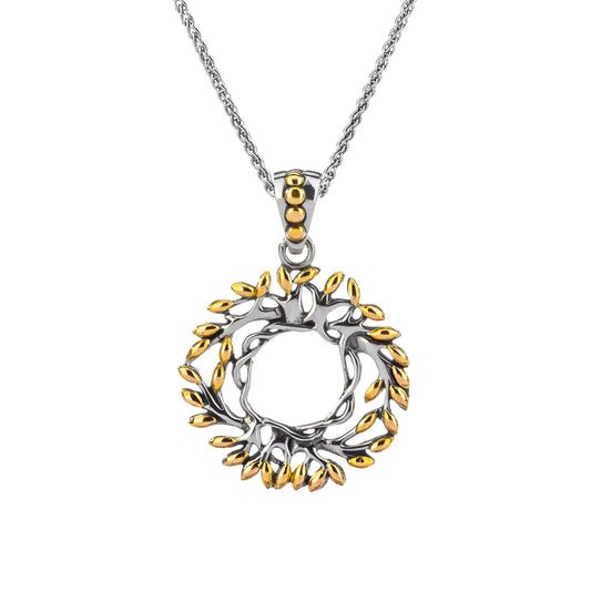 Keith Jack Sterling Silver + 18k Tree of Life Round Pendant Small