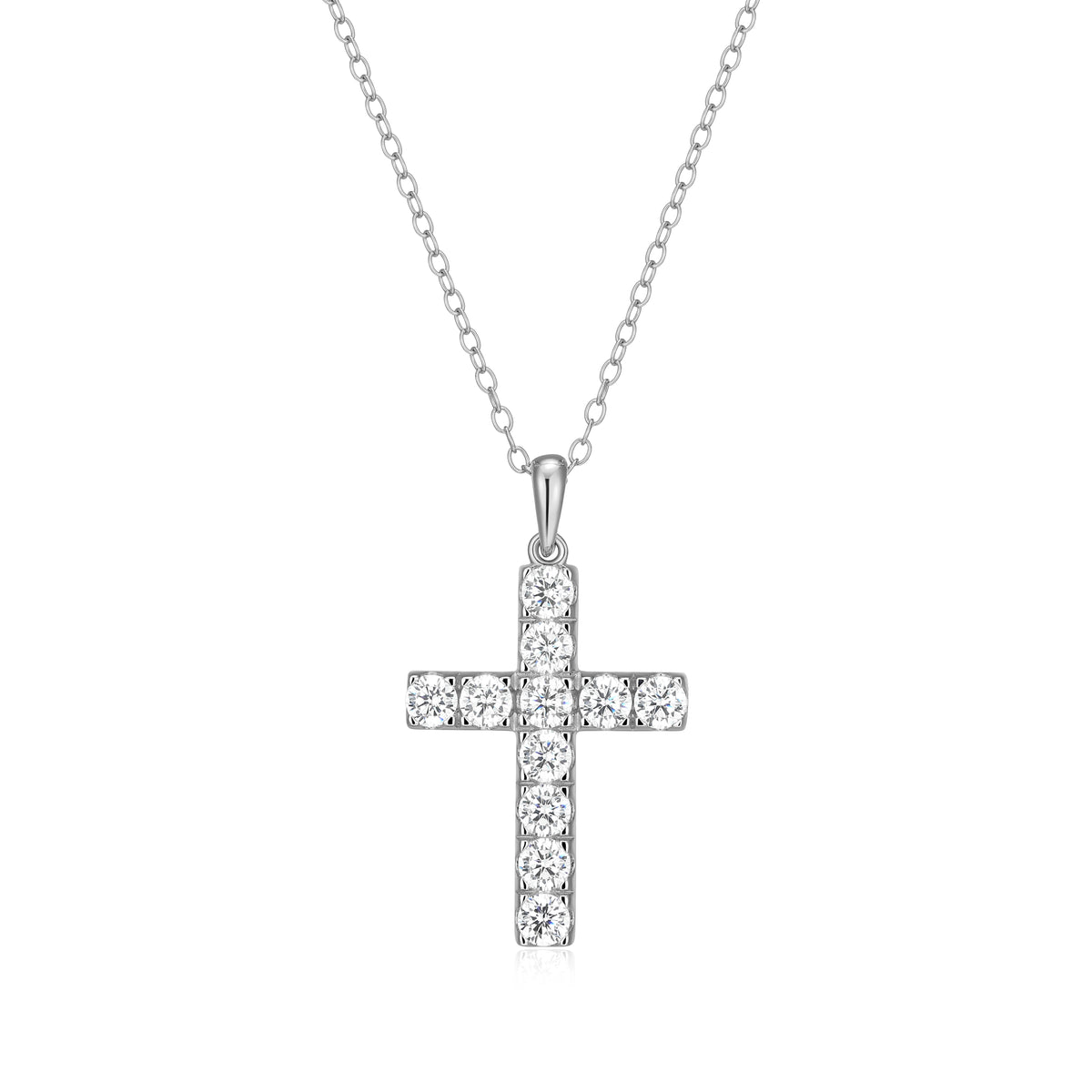 RHODIUM PLATED STERLING SILVER NECKLACE 1.0450CTW LAB GROWN DIAMOND-11-9.5PT(F/C G-H/SI) 1.0*1.55MM FACETED CROSSED DIAMOND CUT CABLE CHAIN 17" EXT 2"
