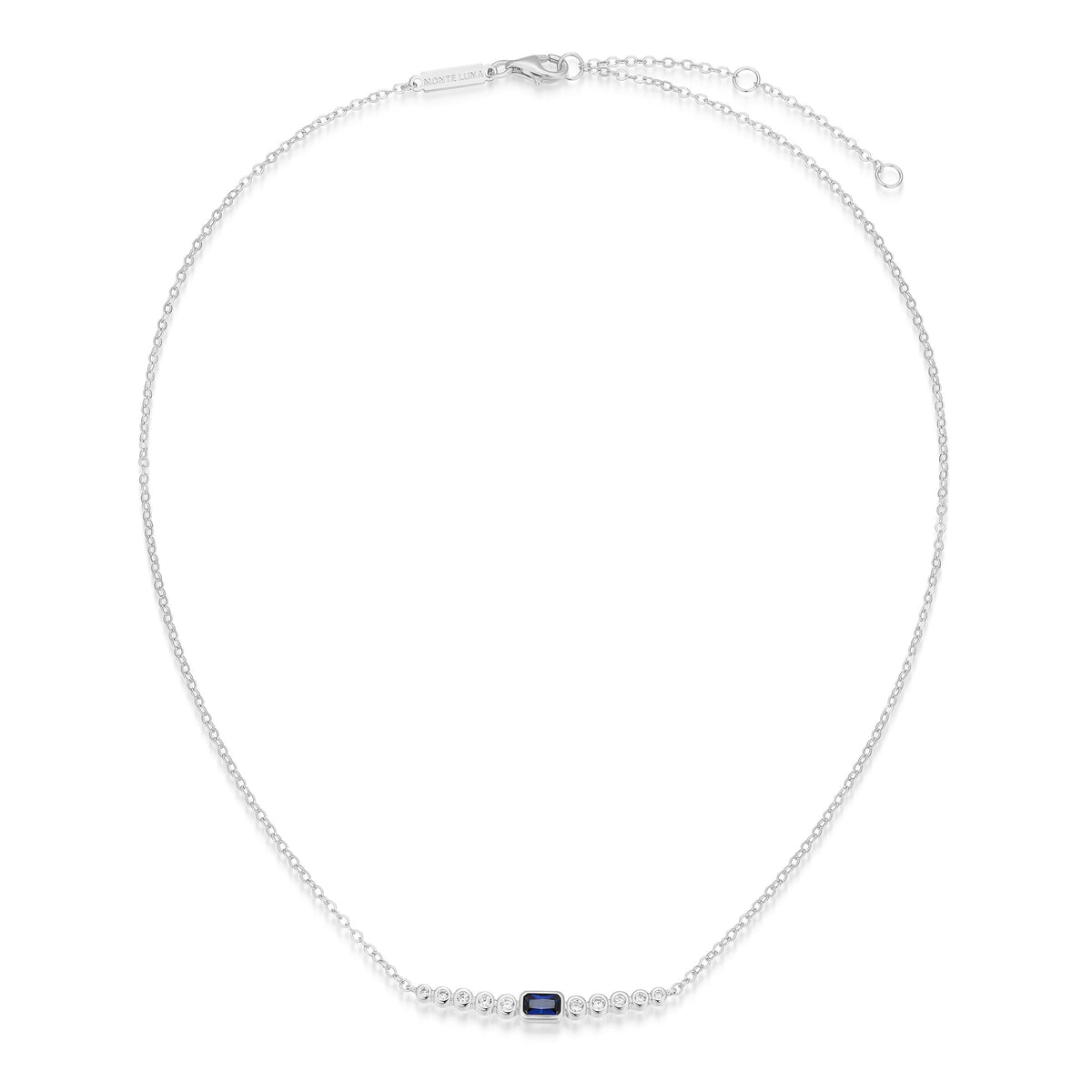 STERLING SILVER RHODIUM PLATED NECKLACE CREATED SAPPHIRE EMERALD 5X3MM & 0.2000CTW (F/C G-H/SI) #1218F CABLE CHAIN 16" EXT 2"