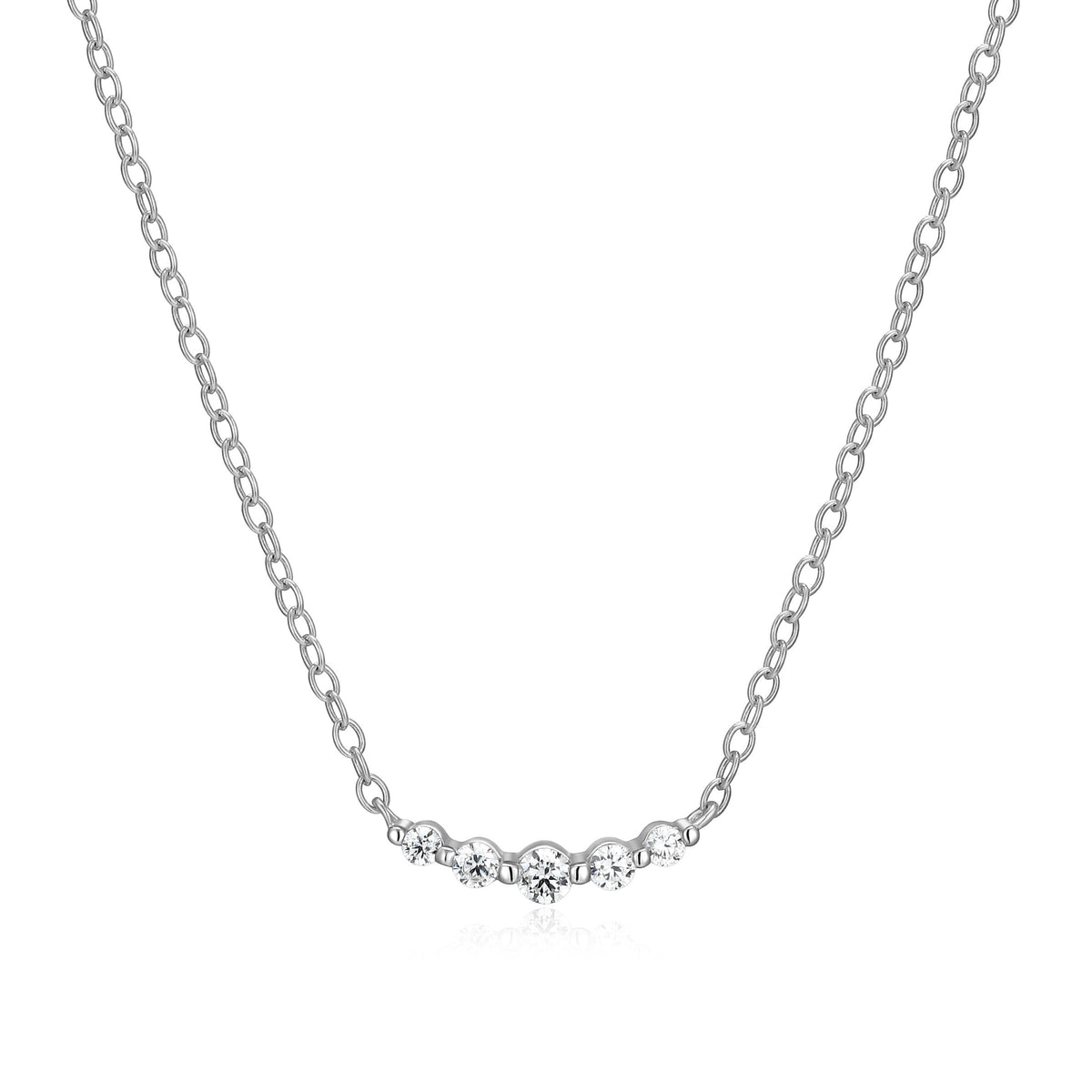 RHODIUM PLATED STERLING SILVER NECKLACE 0.1000CTW LAB GROWN DIAMOND-1-3.8PT(F/C G-H/SI) & LAB GROWN DIAMOND-2-1.8PT(F/C G-H/SI) & LAB GROWN DIAMOND-2-1.3PT(F/C G-H/SI) #025 FORZATINA CABLE CHAIN 16" EXT 2"