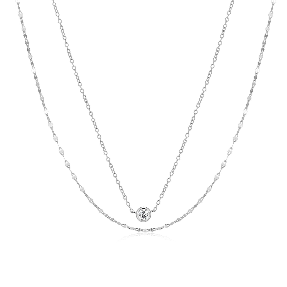 RHODIUM PLATED STERLING SILVER NECKLACE 0.2000CTW LAB GROWN DIAMOND-1-20PT(F/C G-H/SI) 1.4*2.6MM FANCY OVAL LINK CHAIN & #025 FORZATINA CABLE CHAIN 16" EXT 2"
