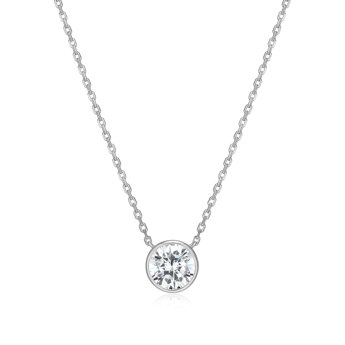 RHODIUM PLATED STERLING SILVER NECKLACE 1.0000CTW LAB GROWN DIAMOND-1-1CT(F/C G-H/SI) 1.0*1.55MM FACETED CROSSED DIAMOND CUT CABLE CHAIN 17" EXT 2"