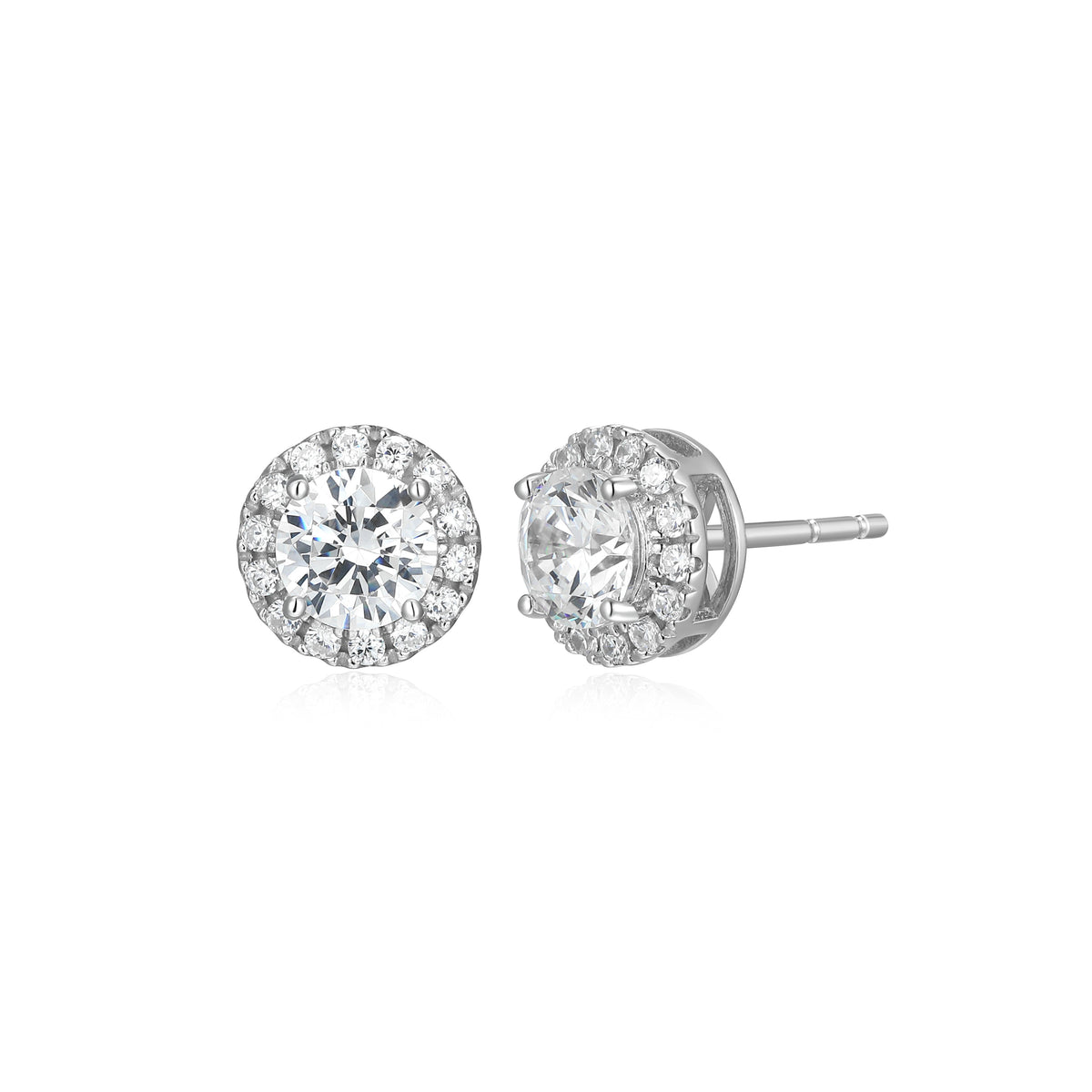 RHODIUM PLATED STERLING SILVER POST EARRINGS 0.9680CTW LAB GROWN DIAMOND-2-40PT(F/C G-H/SI) & LAB GROWN DIAMOND-28(S/C G-H/SI)