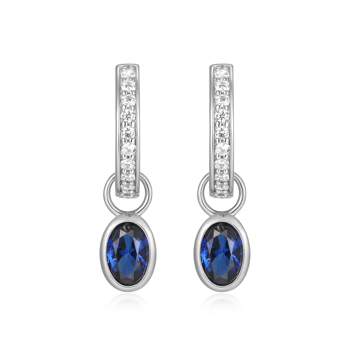 SEPTEMBER BIRTHSTONE LAB-CREATED SAPPHIRE & LAB-CREATED DIAMOND MINI PAPERCLIP EARRINGS IN RHODIUM-PLATED STERLING SILVER