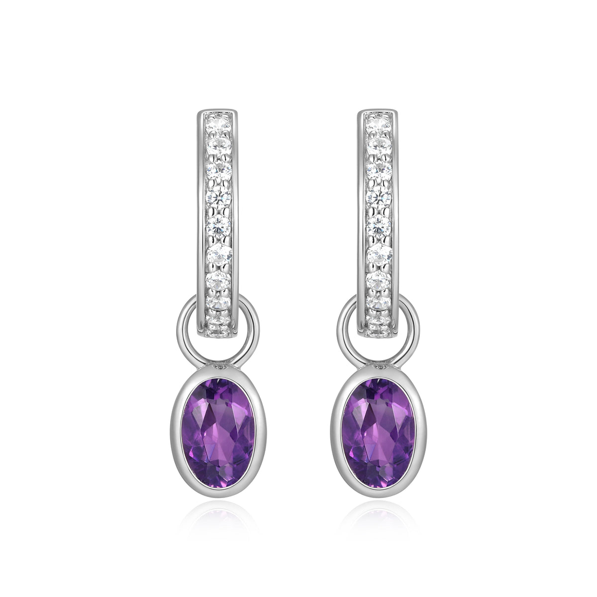 FEBRUARY BIRTHSTONE GENUINE AMETHYST & LAB-CREATED DIAMOND MINI PAPERCLIP EARRINGS IN RHODIUM-PLATED STERLING SILVER
