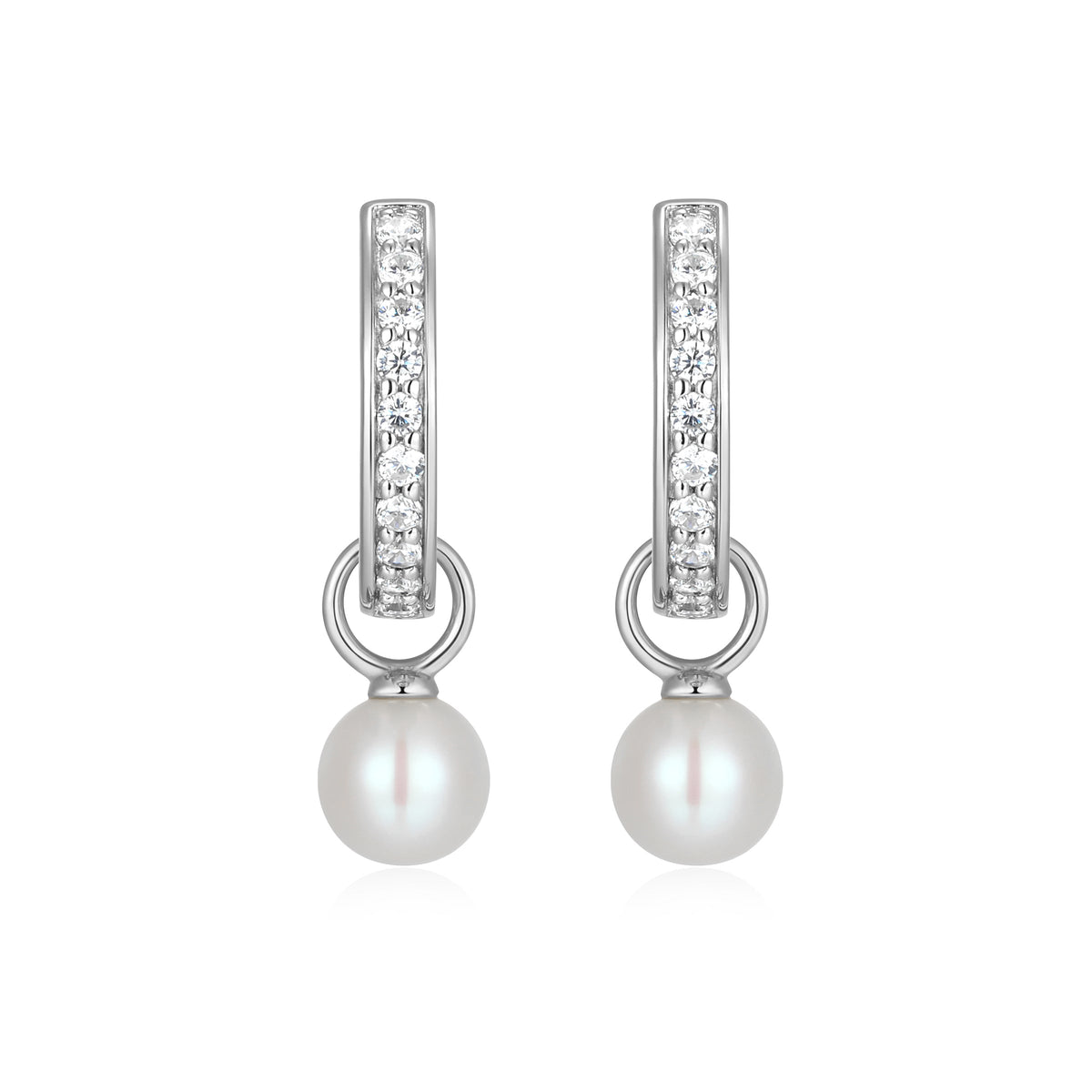 JUNE BIRTHSTONE FRESHWATER PEARL & LAB-CREATED DIAMOND MINI PAPERCLIP EARRINGS IN RHODIUM-PLATED STERLING SILVER