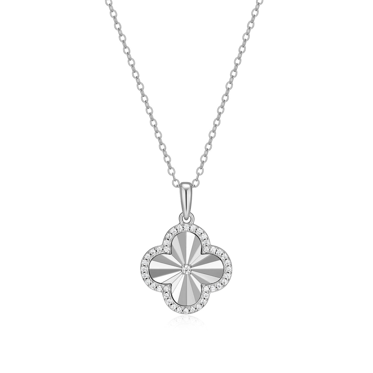 RHODIUM PLATED STERLING SILVER PENDANT NECKLACE 0.2130CTW LAB GROWN DIAMOND-1-1.3PT(F/C G-H/SI) & LAB GROWN DIAMOND-36(S/C G-H/SI) & LAB GROWN DIAMOND-4(S/C G-H/SI) DIAMOND CUT #025 FORZATINA CABLE CHAIN 16" EXT 2"