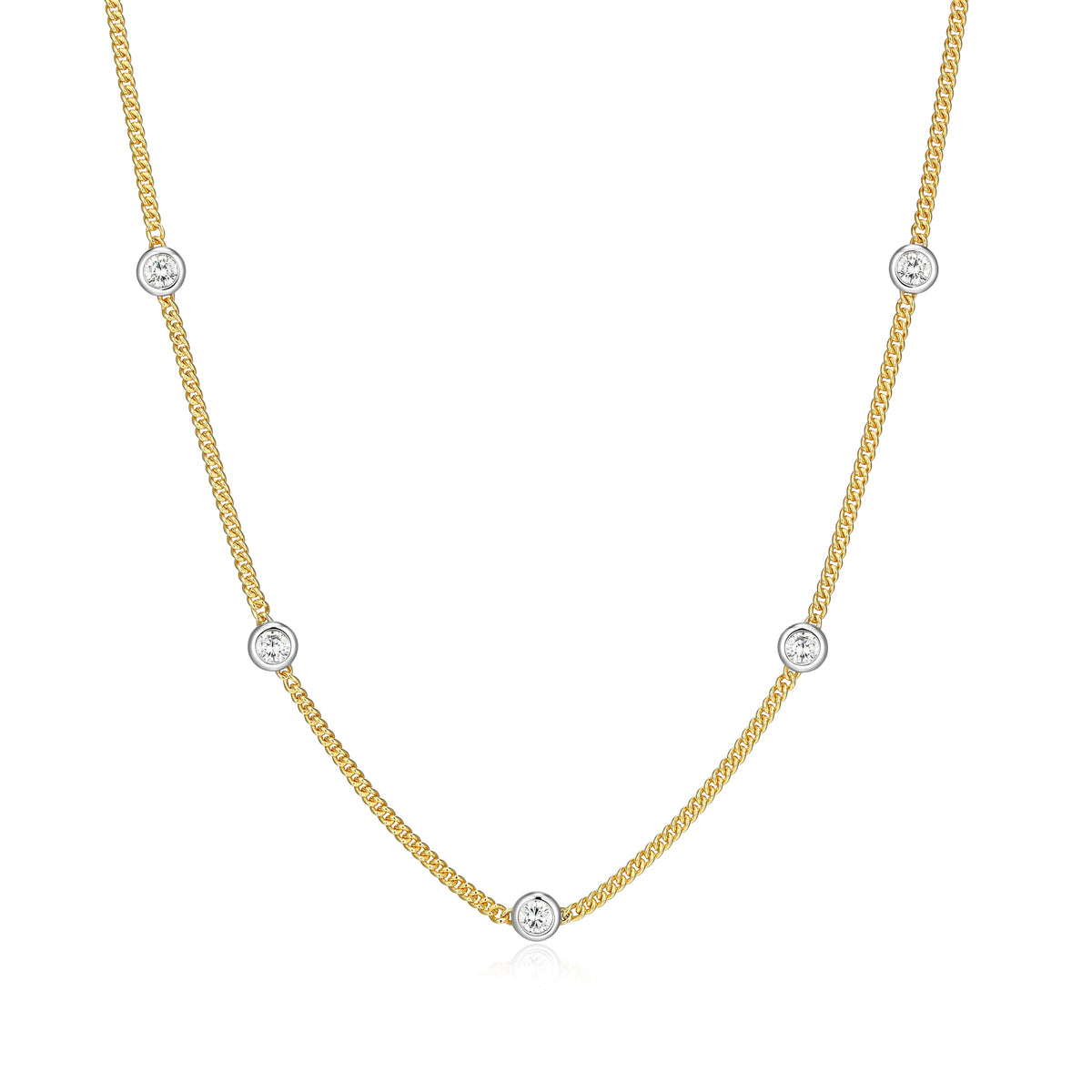 14K YELLOW GOLD AND RHODIUM PLATED STERLING SILVER NECKLACE 0.5000CTW LAB GROWN DIAMOND-5-10PT(F/C G-H/SI) 18-24 CURB CHAIN 17" EXT 2"