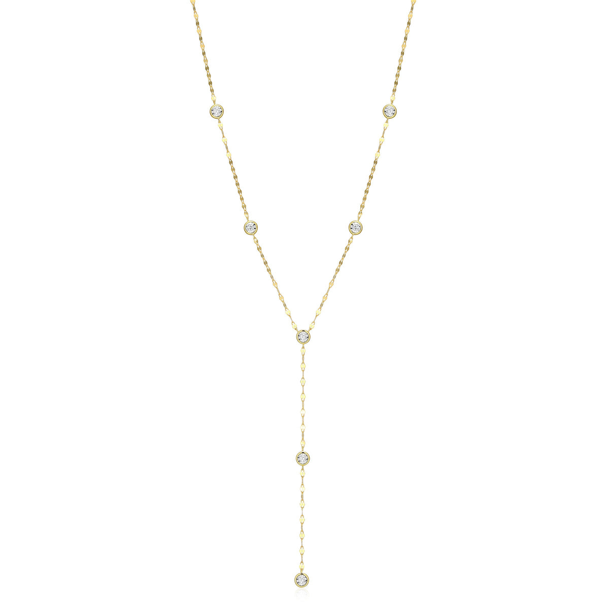 14K YELLOW GOLD AND RHODIUM PLATED STERLING SILVER NECKLACE 0.1610CTW LAB GROWN DIAMOND-7-2.3PT(F/C G-H/SI) DIAMOND CUT #025 FORZATINA CABLE CHAIN 16" EXT 2"