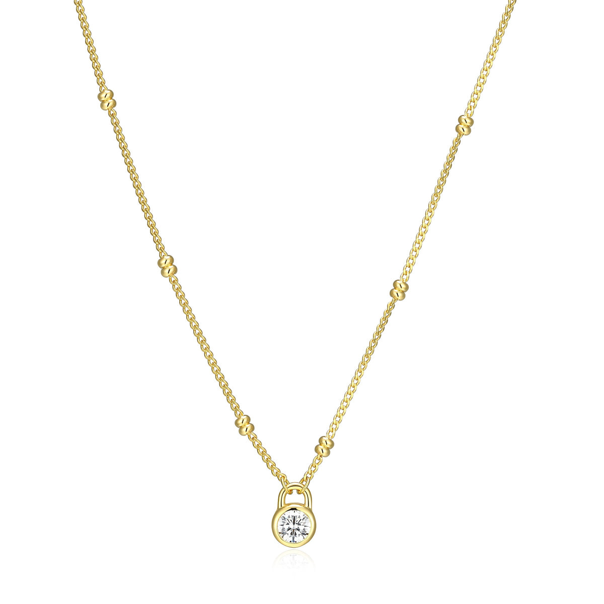 14K YELLOW GOLD PLATED STERLING SILVER NECKLACE & 0.2000CTW LAB GROWN DIAMOND-1-20PT(F/C G-H/SI) 1.04*1.4 SPACER DOUBLE ADACUS BEAD CURB CHAIN 16" EXT 2"