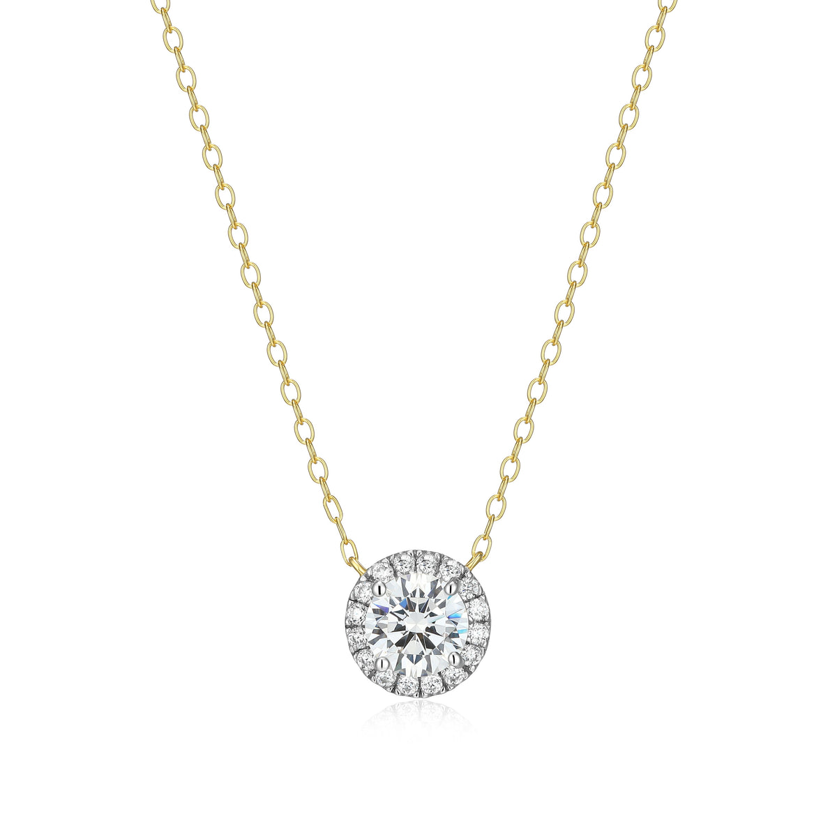 14K YELLOW GOLD AND RHODIUM PLATED STERLING SILVER NECKLACE 0.9440CTW LAB GROWN DIAMOND-1-80PT(F/C G-H/SI) & LAB GROWN DIAMOND-16-0.9PT(S/C G-H/SI) 1.0*1.55MM FACETED CROSSED DIAMOND CUT CABLE CHAIN 17" EXT 2"